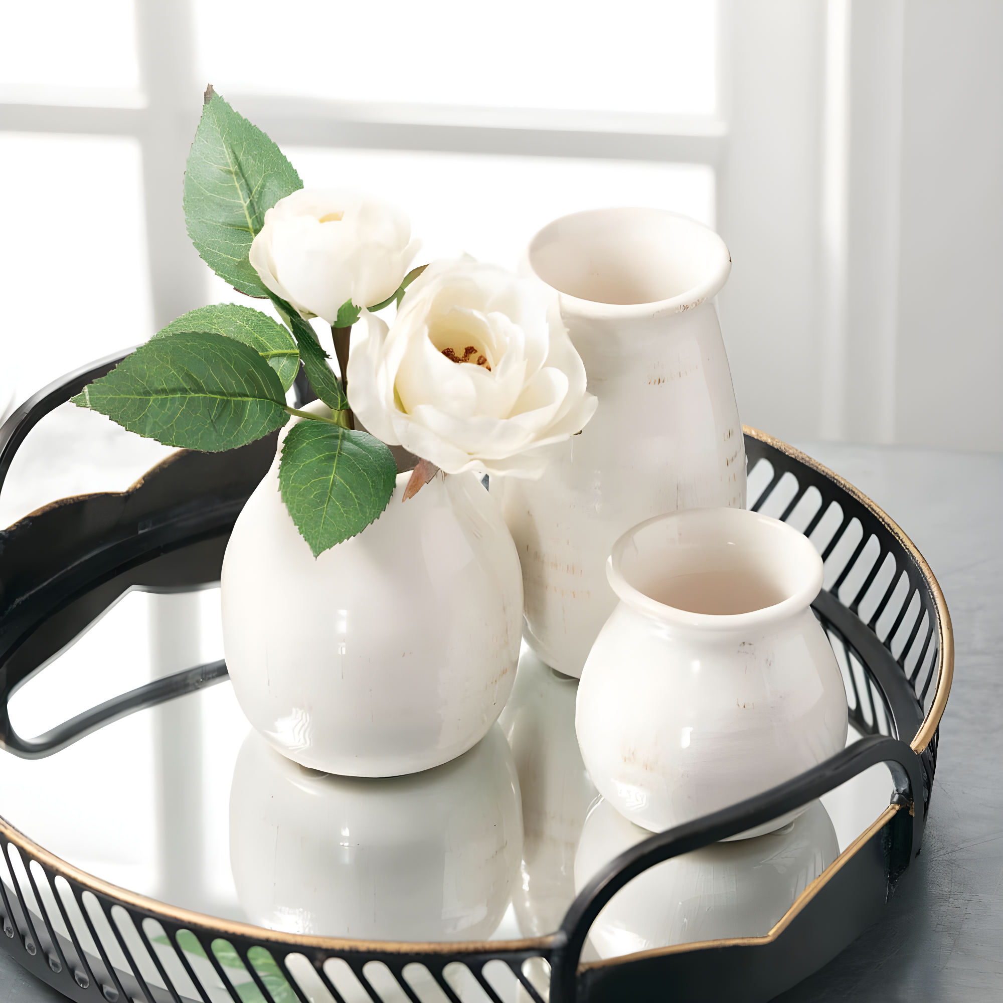 Sullivans Set of 3 Petite Ceramic Vases 3"H, 4.5"H & 5.5"H White