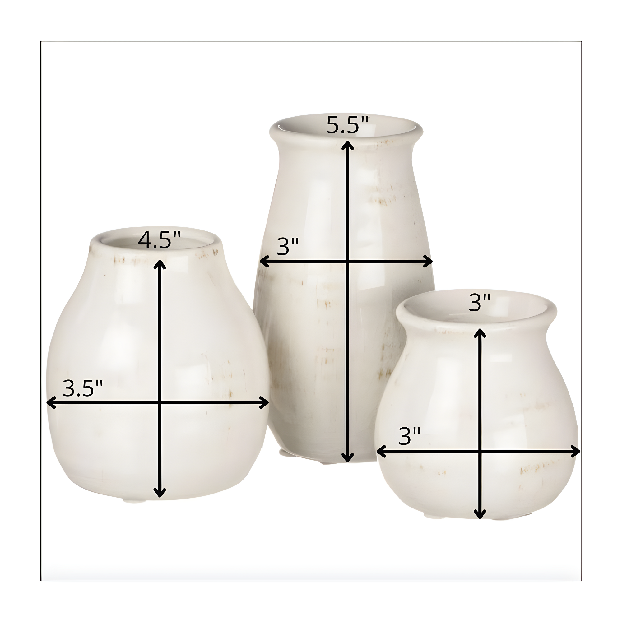 Sullivans Set of 3 Petite Ceramic Vases 3"H, 4.5"H & 5.5"H White