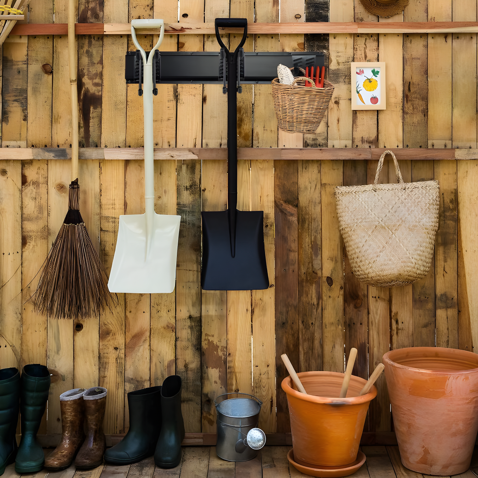 RaxGo Tool Storage Rack, 8 Piece Wall Mounted Garage Organizer for Broom, Mop, Rake Shovel & Tools
