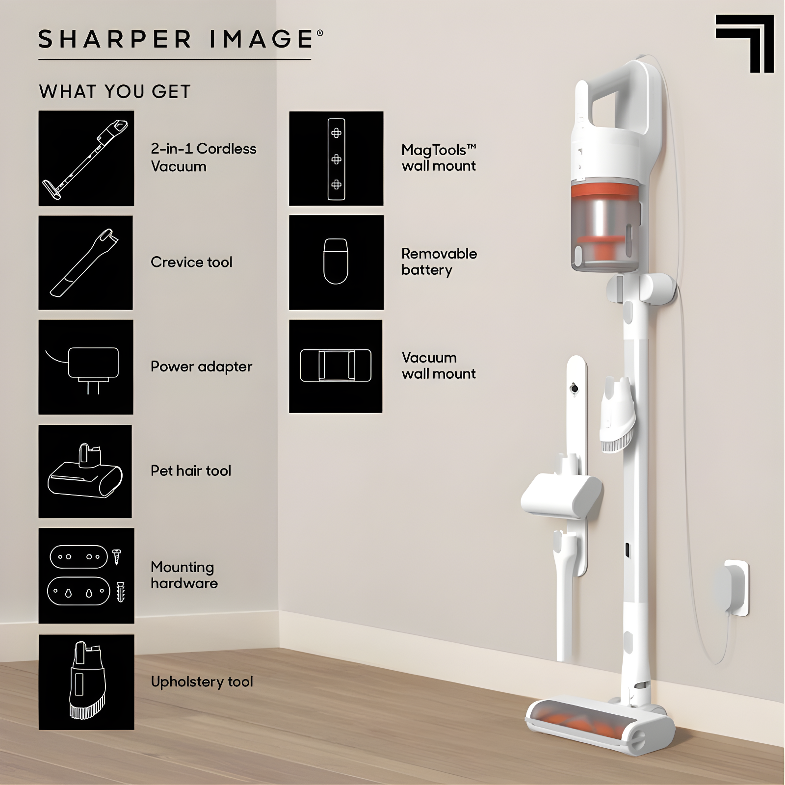 Sharper Image Stick & Handheld Combo Vacuum with 350W Motor, Cordless White: HEPA Filter, Multi-Surface, Bagless
