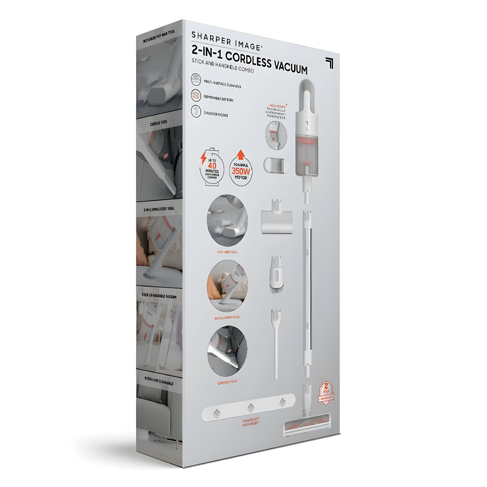 Sharper Image Stick & Handheld Combo Vacuum with 350W Motor, Cordless White: HEPA Filter, Multi-Surface, Bagless