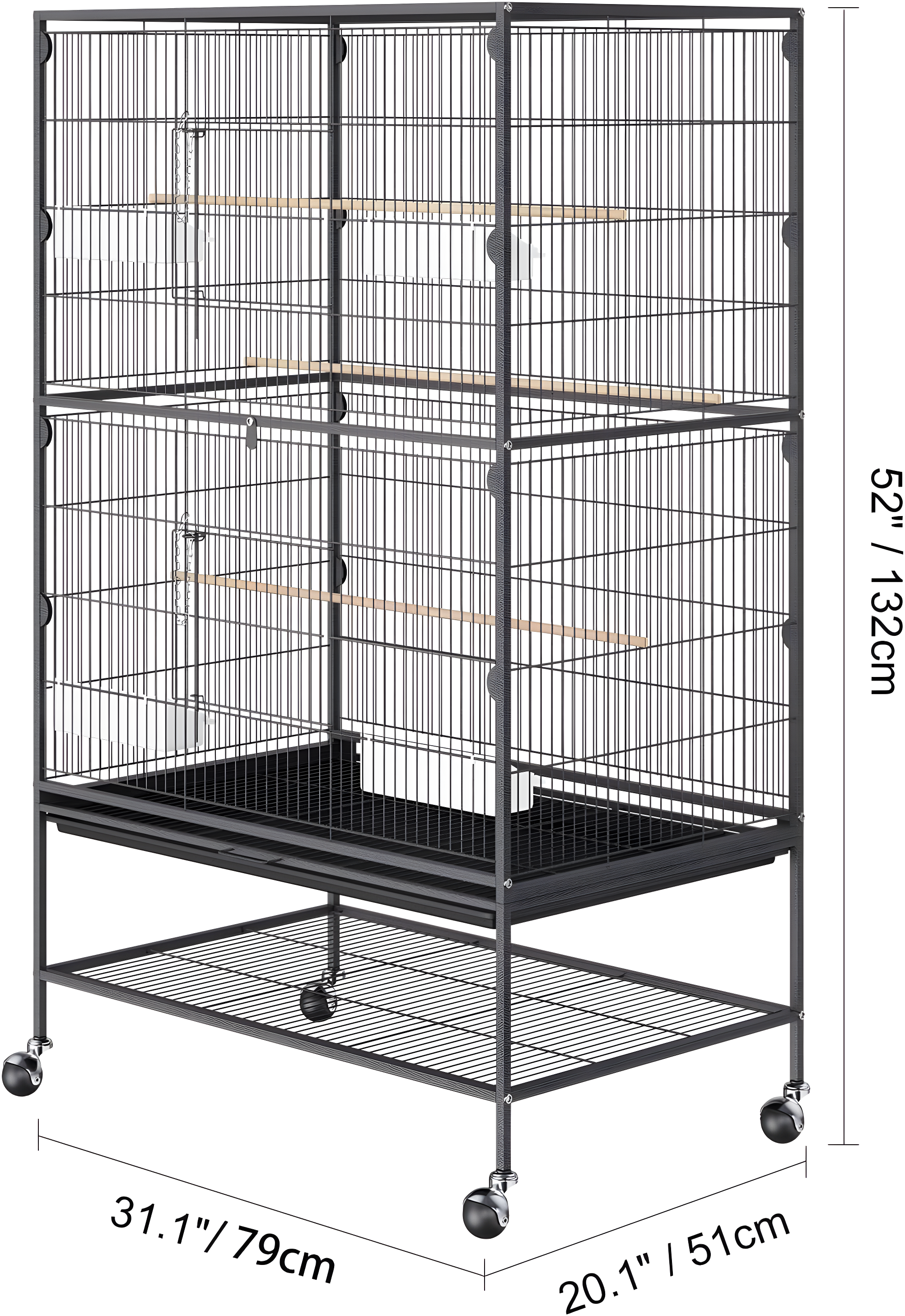 VEVOR Carbon Steel Flight Bird Cage for Parakeets, Cockatiels, Parrots 31*20*52inches