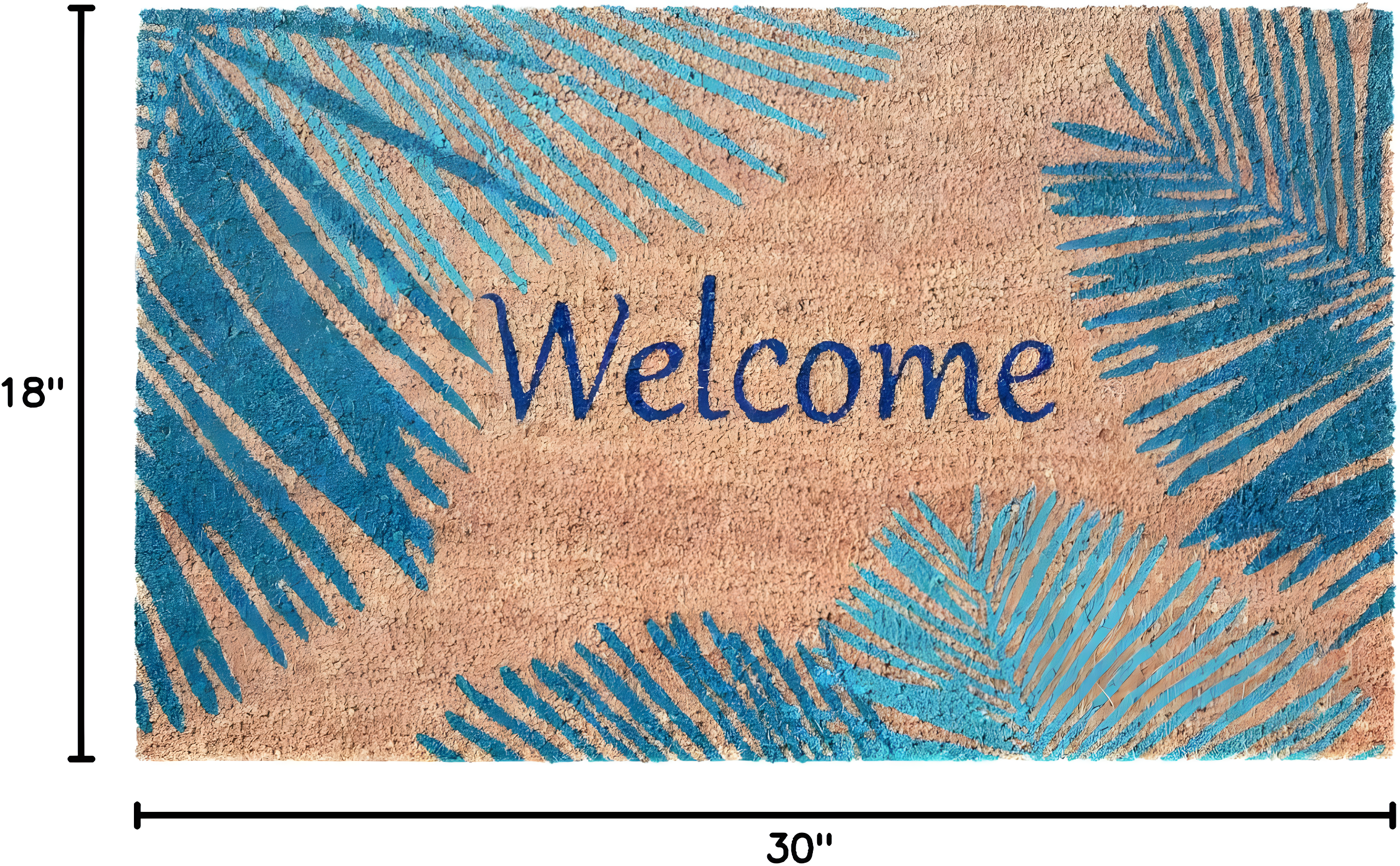 Blue Palm Border Coir Outdoor Welcome Mat