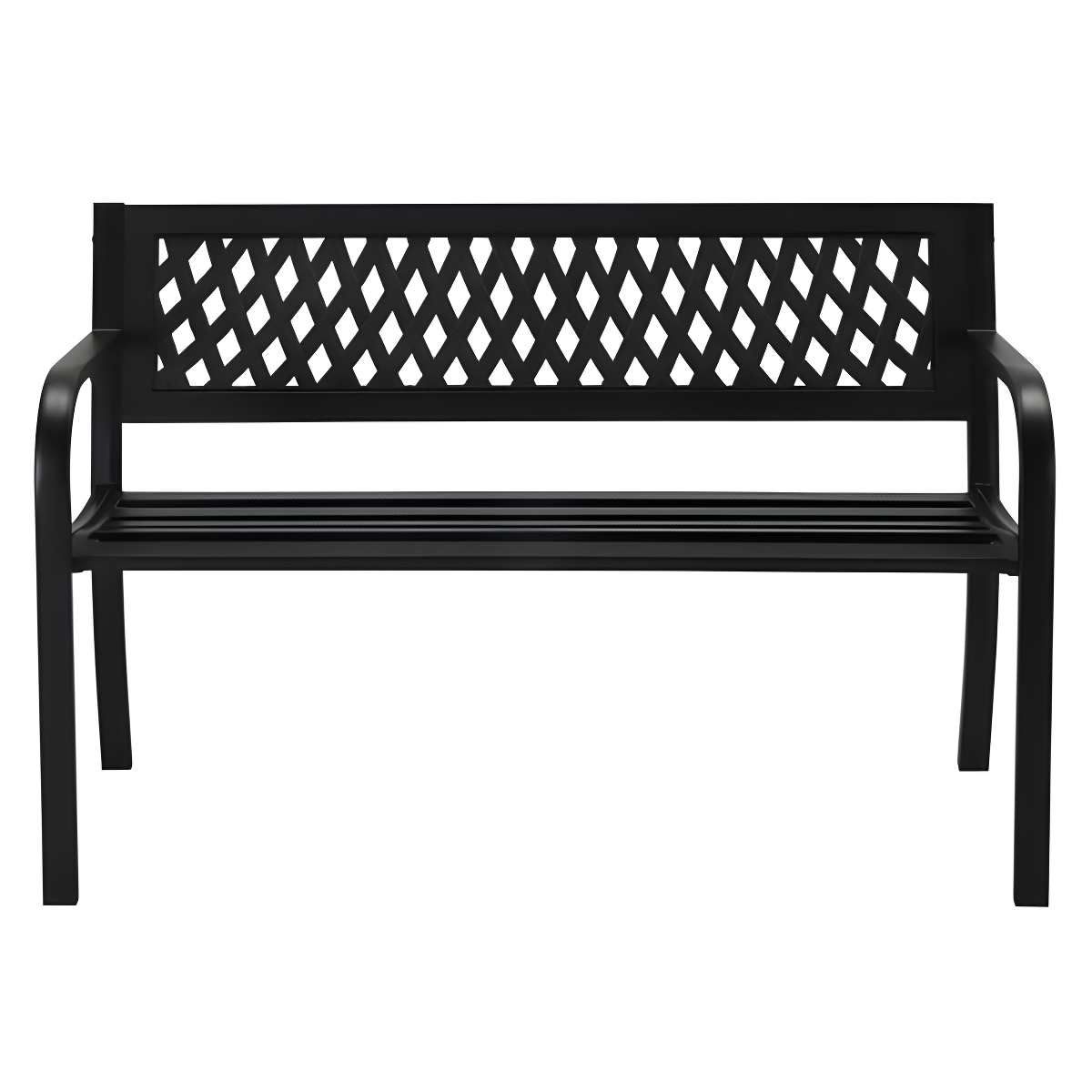 Gardenised Outdoor Steel 47 Park Bench for Yard, Patio, Garden and Deck, Black Weather Resistant Porch Bench, Park Seating