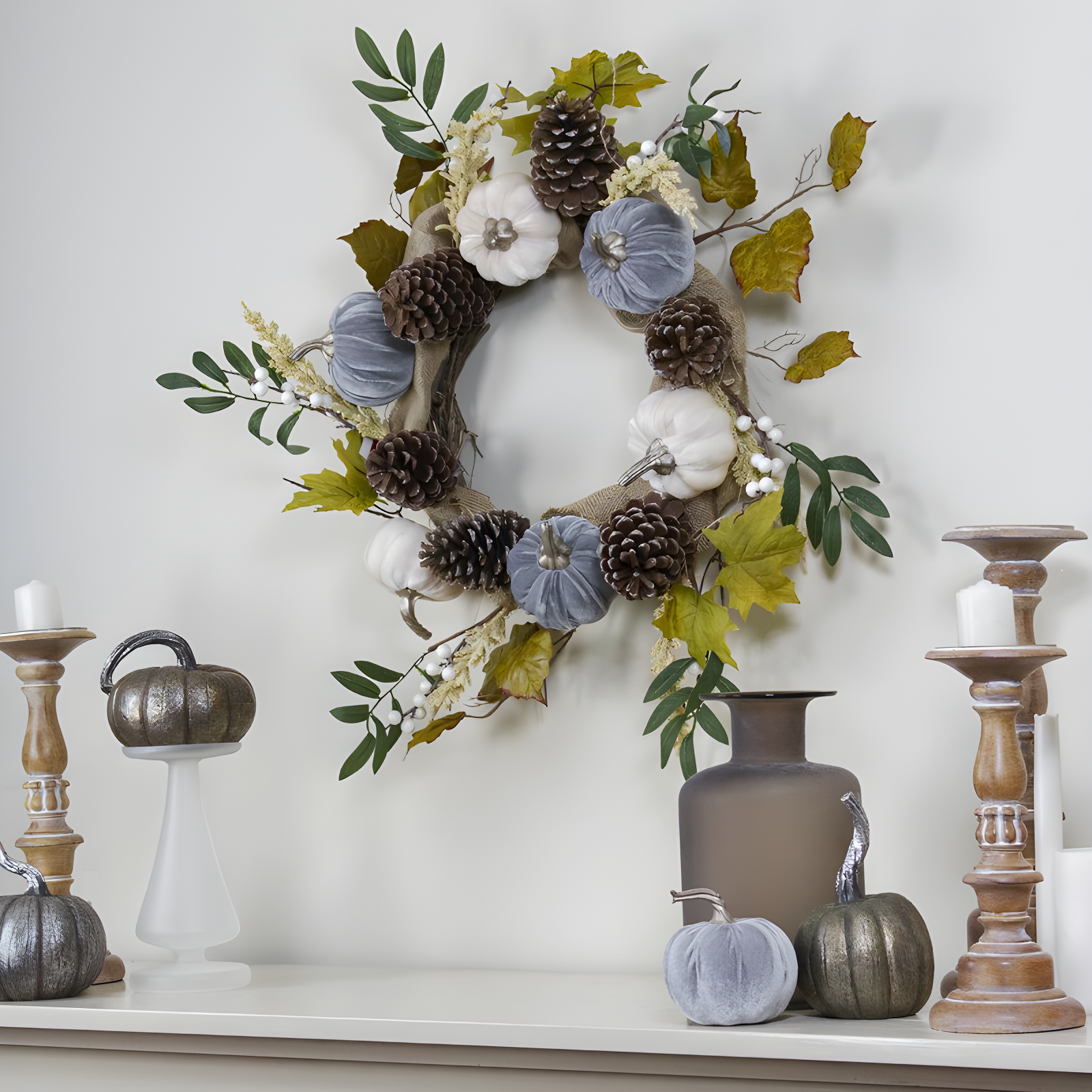 Northlight Seasonal Pumpkins Foliage Grapevine Artificial Thanksgiving Wreath 24-Inch Unlit