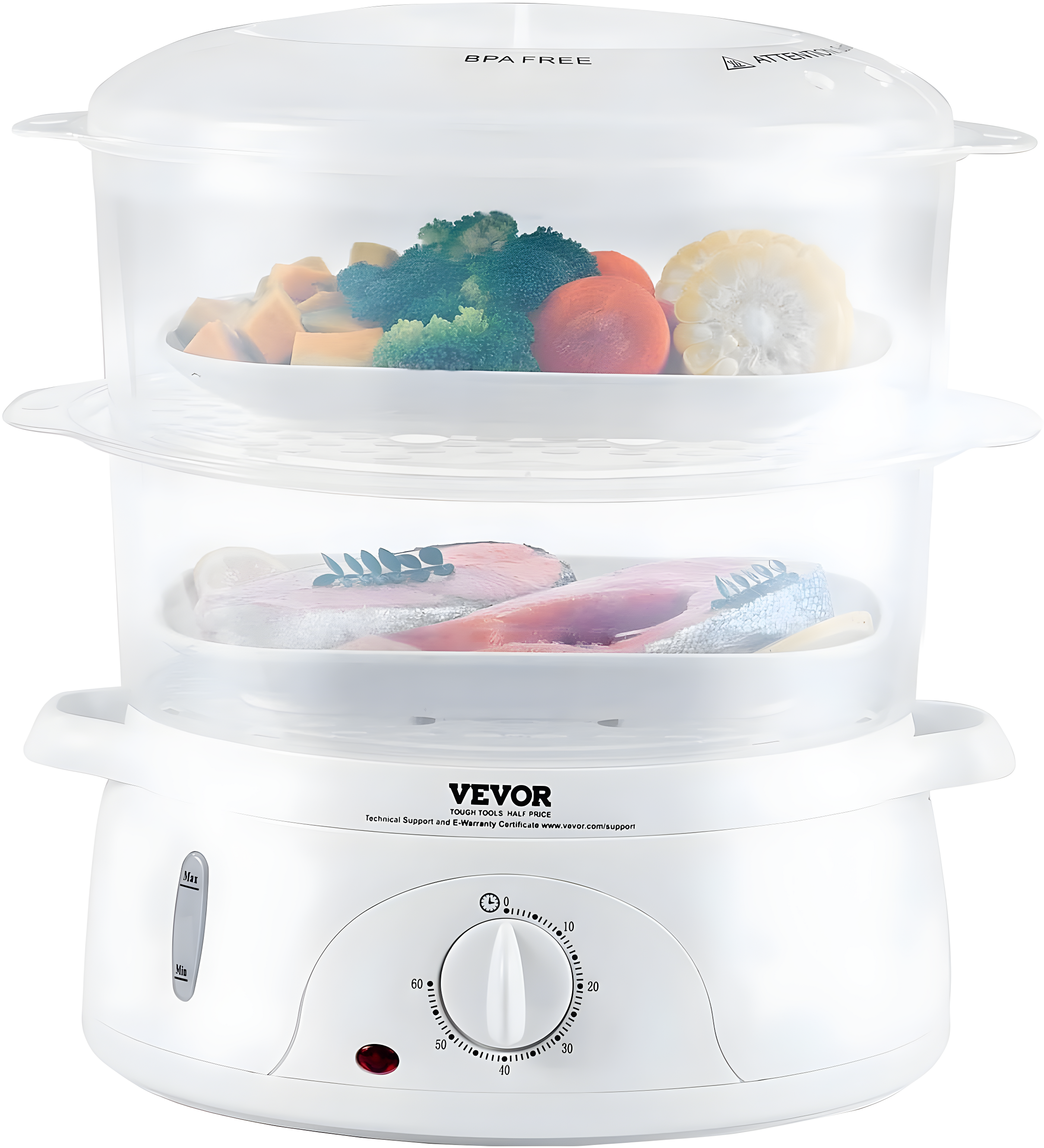 VEVOR VEVOR 7.4Qt Electric Food Steamer 2-Tier Vegetable Steamer & 60 Min Timer 800W