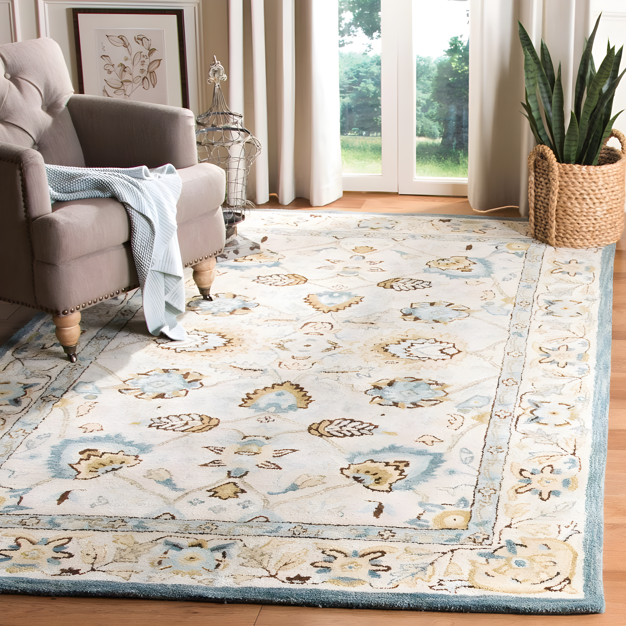 Elegant Peacock Blue Hand-Tufted Wool 6' Square Rug