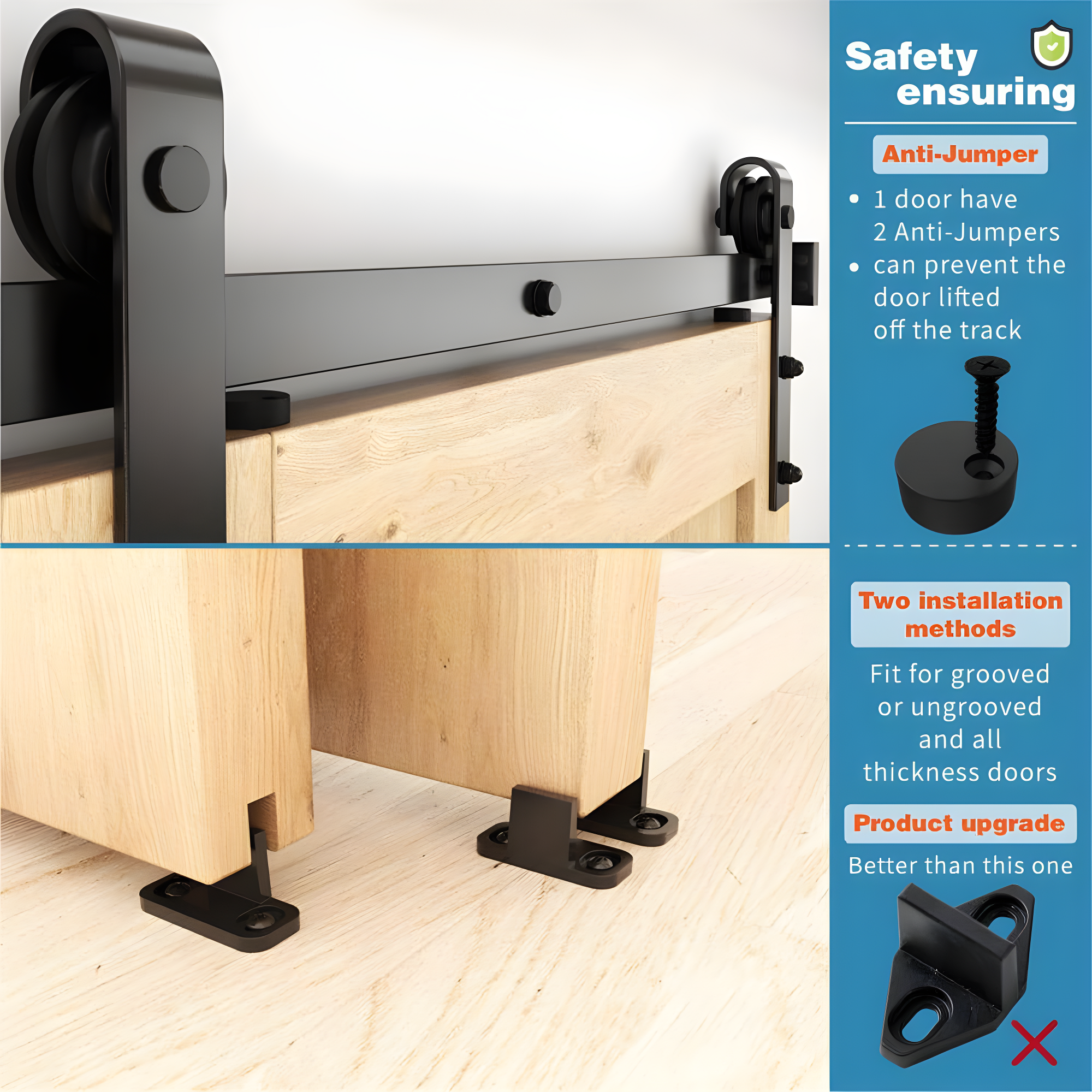 9ft Black Steel Sliding Barn Door Hardware Kit