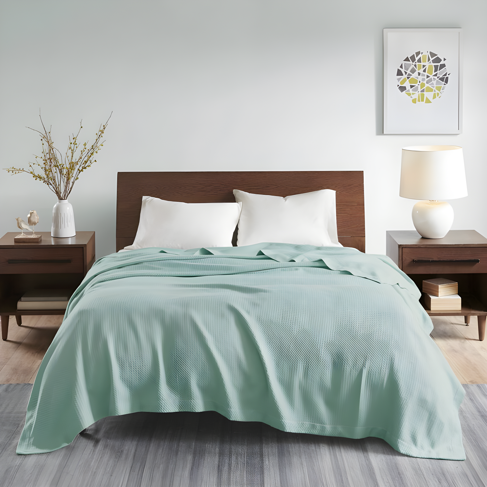 Twin Textured Cotton Blanket Seafoam: Madison Park, Waffle Weave, Machine Washable, No Fill