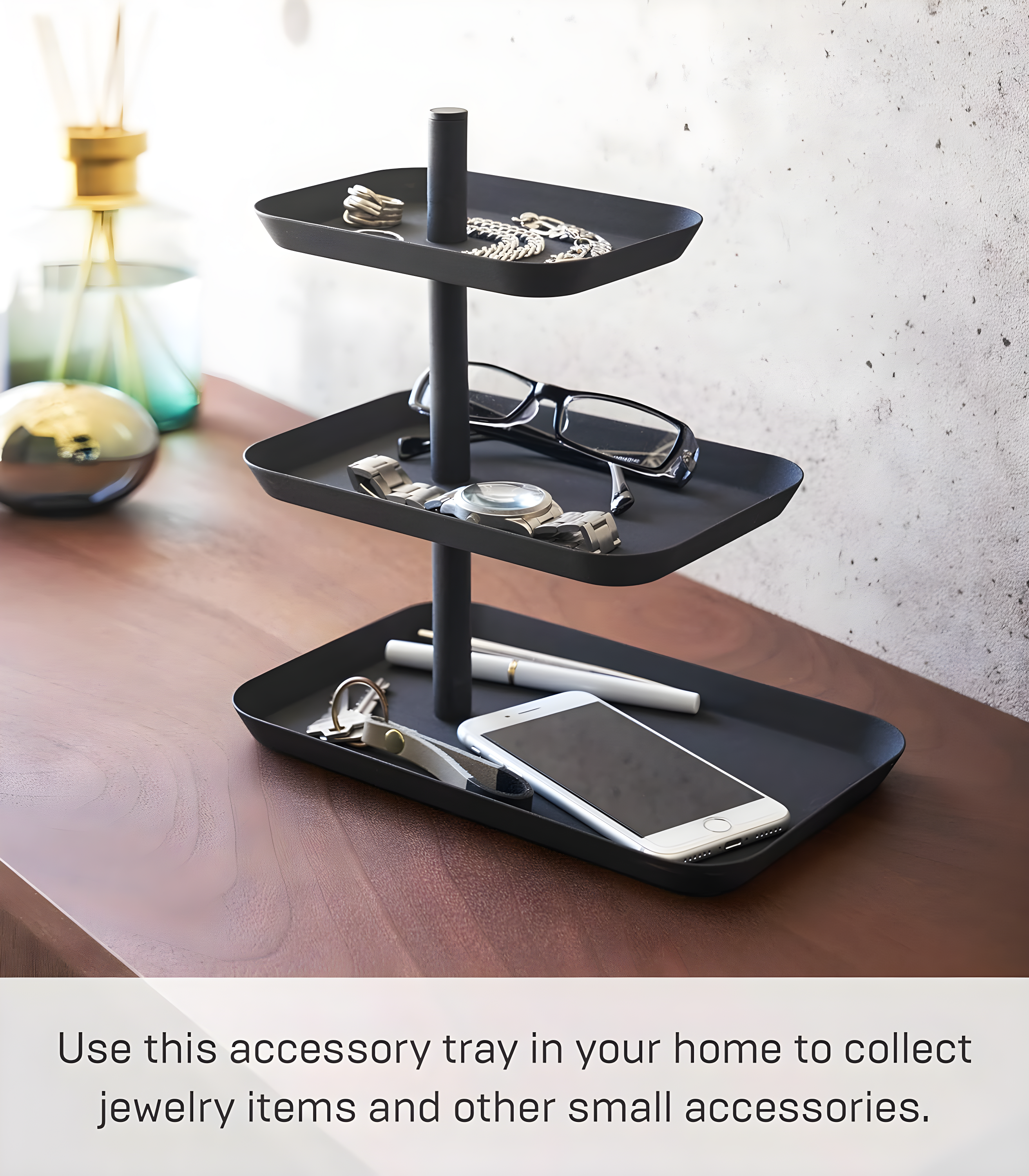 Yamazaki Home 3-Tier Accessory Tray - Jewelry Holder & Storage Organizer, Steel