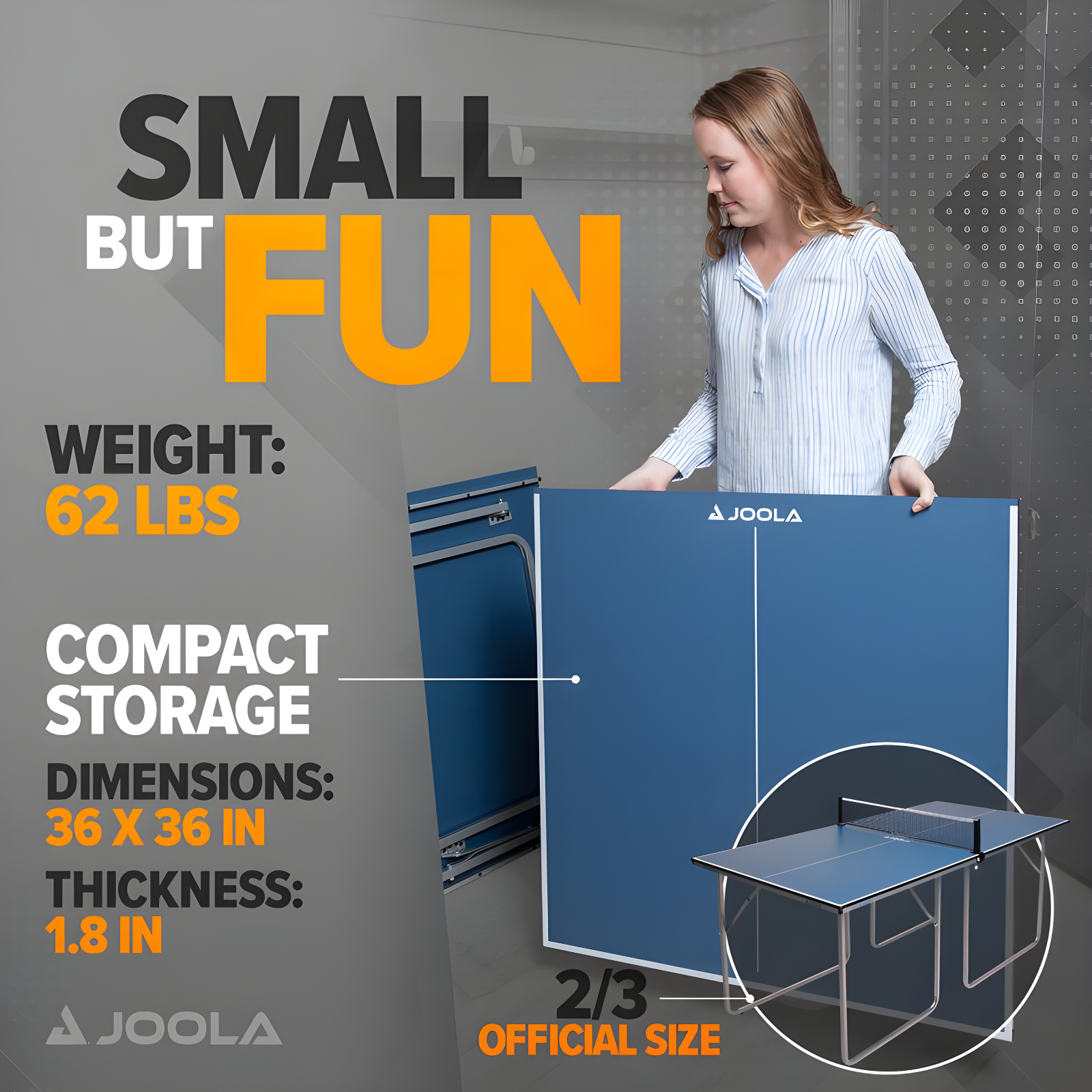 JOOLA Midsize Table Tennis Table - Mini Ping Pong Table and Foldable Game Table for Board Games, Puzzles - Card Table for Kids Playroom and Teens