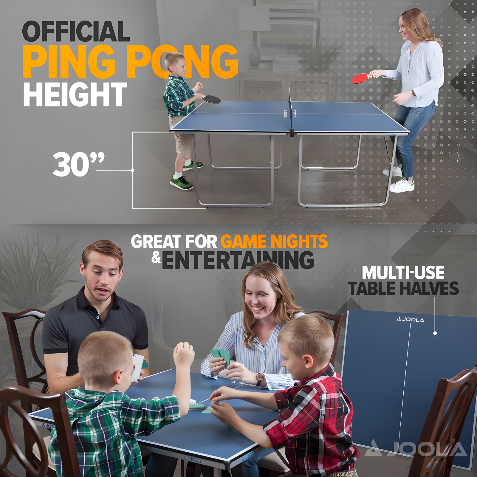 JOOLA Midsize Table Tennis Table - Mini Ping Pong Table and Foldable Game Table for Board Games, Puzzles - Card Table for Kids Playroom and Teens