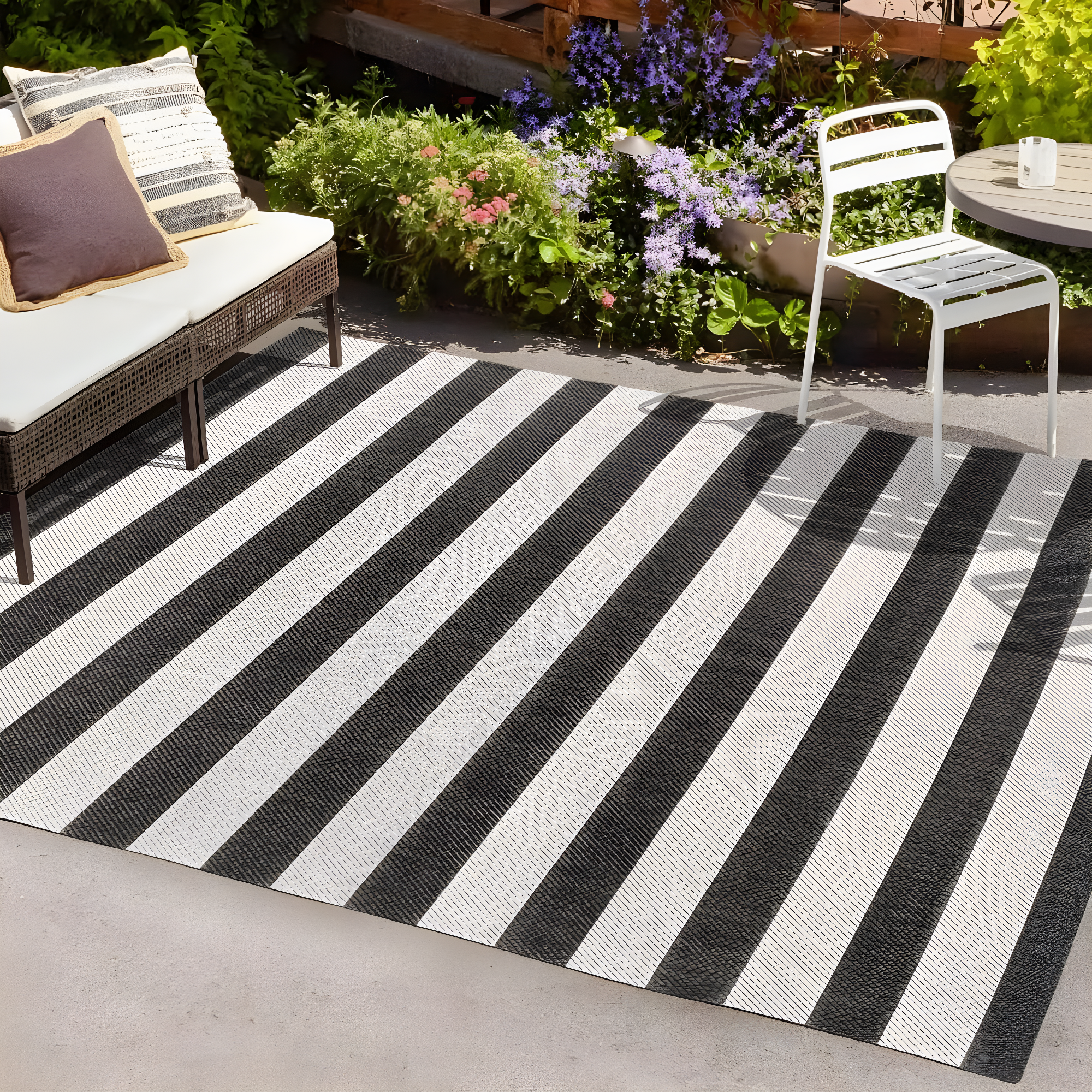 3' x 5' Negril Two-Tone Wide Stripe Indoor/Outdoor Area Rug, Black/Cream - JONATHAN Y