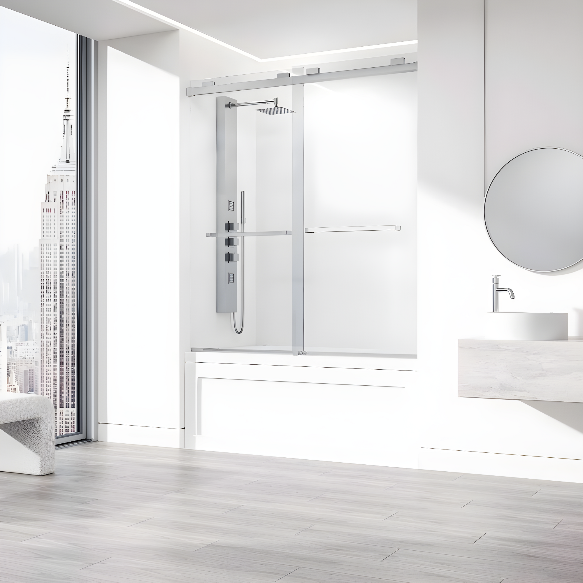 Houston 56-60" W x 66" H Double Sliding Frameless Tub Door with 3/8" Clear Glass