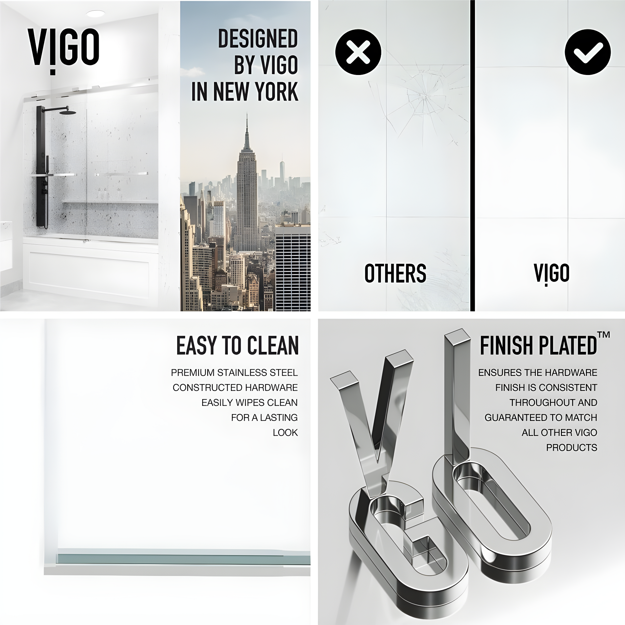 Houston 56-60" W x 66" H Double Sliding Frameless Tub Door with 3/8" Clear Glass
