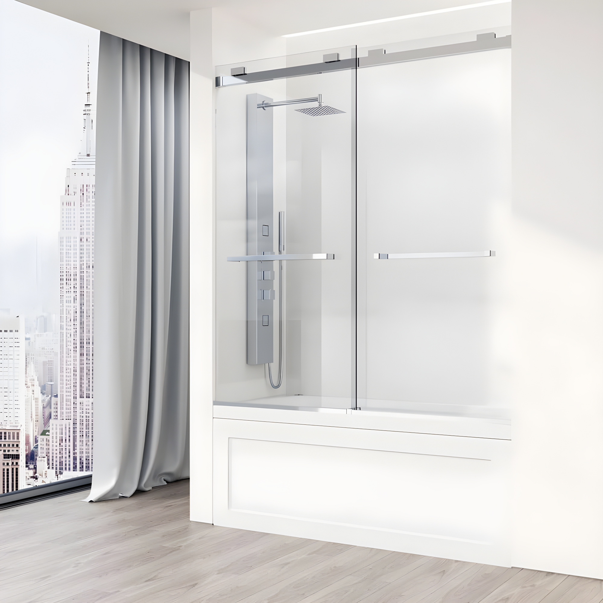 Houston 56-60" W x 66" H Double Sliding Frameless Tub Door with 3/8" Clear Glass