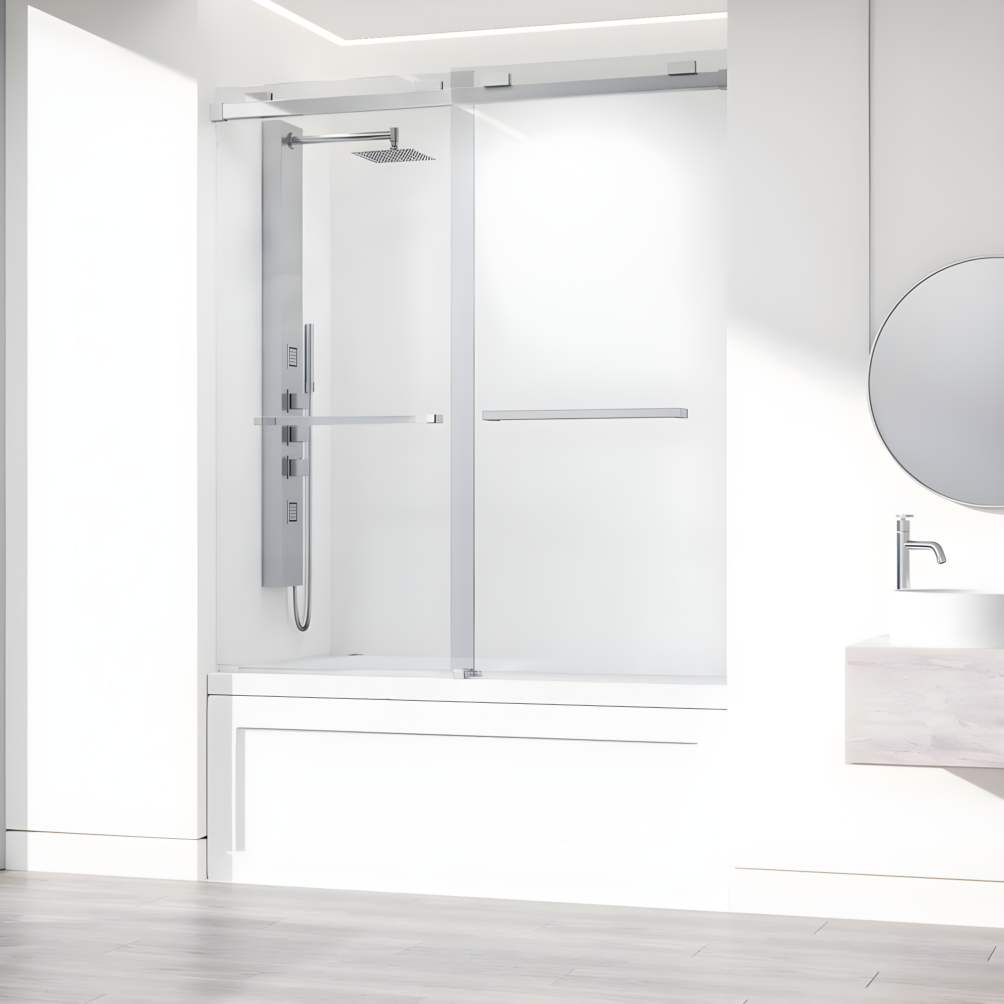 Houston 56-60" W x 66" H Double Sliding Frameless Tub Door with 3/8" Clear Glass