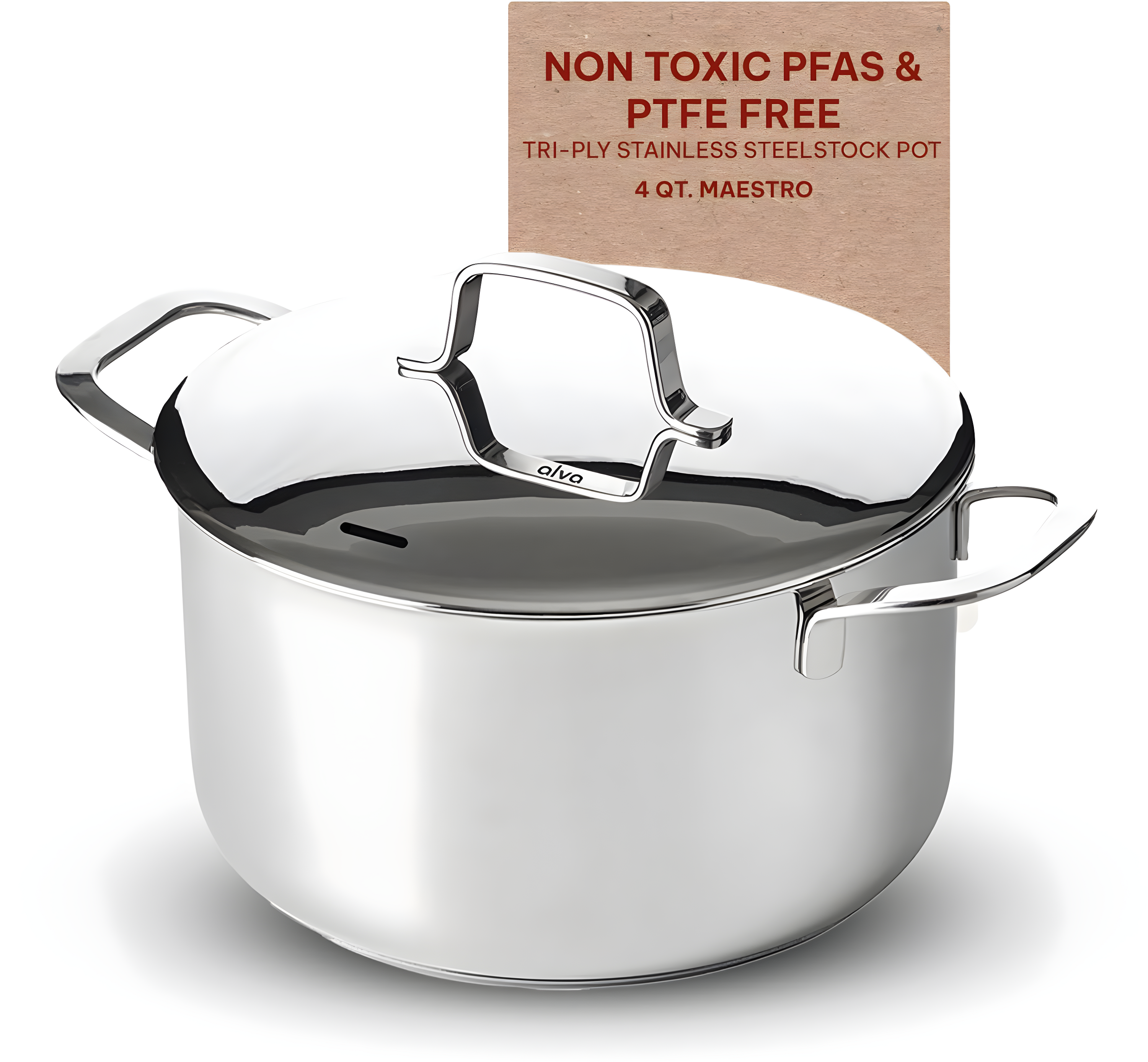 Alva Maestro Stainless Steel Casserole Dish Pot with Lid Non Toxic Soup & Stock Pot PFAS, PFOA & PFTE Free, Kitchen Pot, Pasta Pot, Canning Pot, Induction Safe, Add to Your Pots and Pans Set