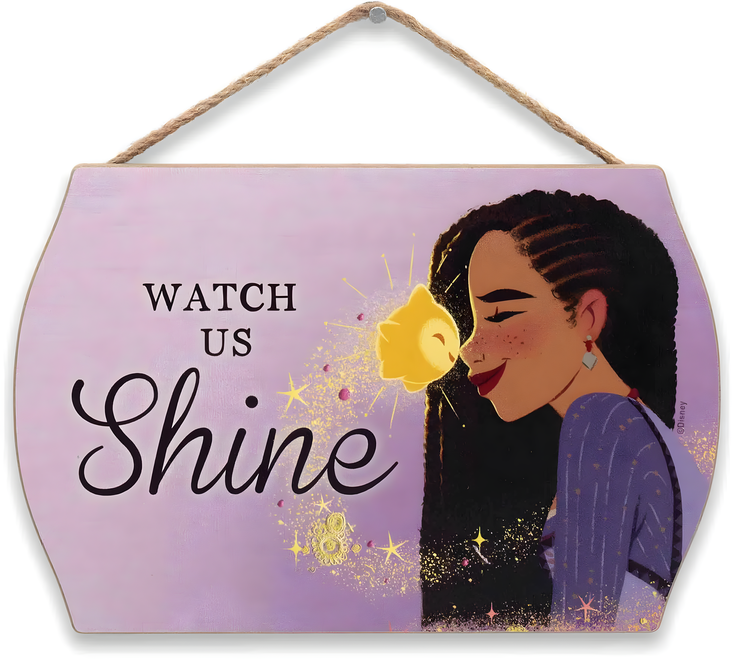 Disney Wish Watch Us Shine Asha and Star Hanging Wood Wall Decor - Adorable Wish Sign for Kids' Bedroom or Movie Room