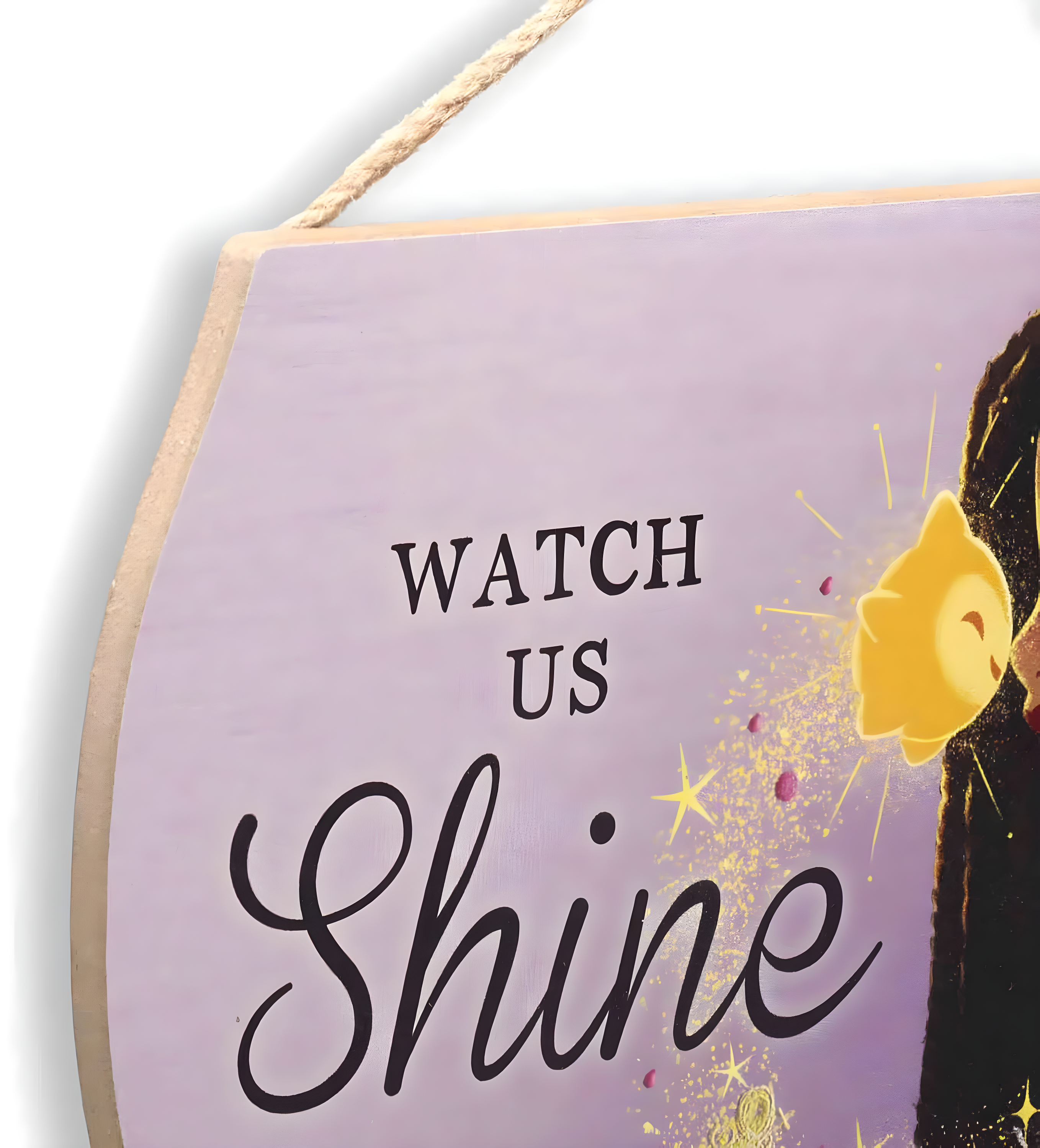 Disney Wish Watch Us Shine Asha and Star Hanging Wood Wall Decor - Adorable Wish Sign for Kids' Bedroom or Movie Room