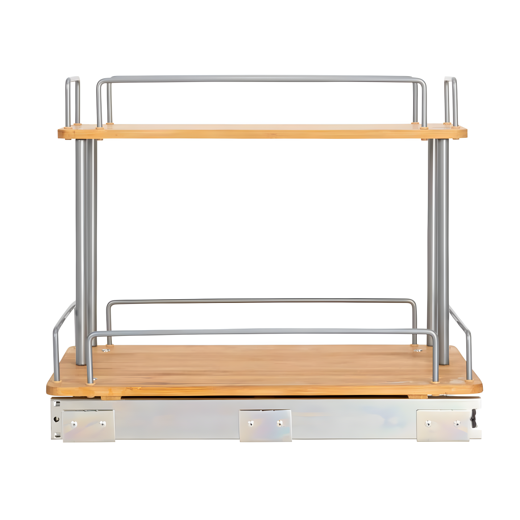 Glidez Steel and Bamboo Pull-Out/Slide-Out Storage Organizer for Under Sink or Cabinet Use - 2 -Tier Design - Brushed Silver and Natural