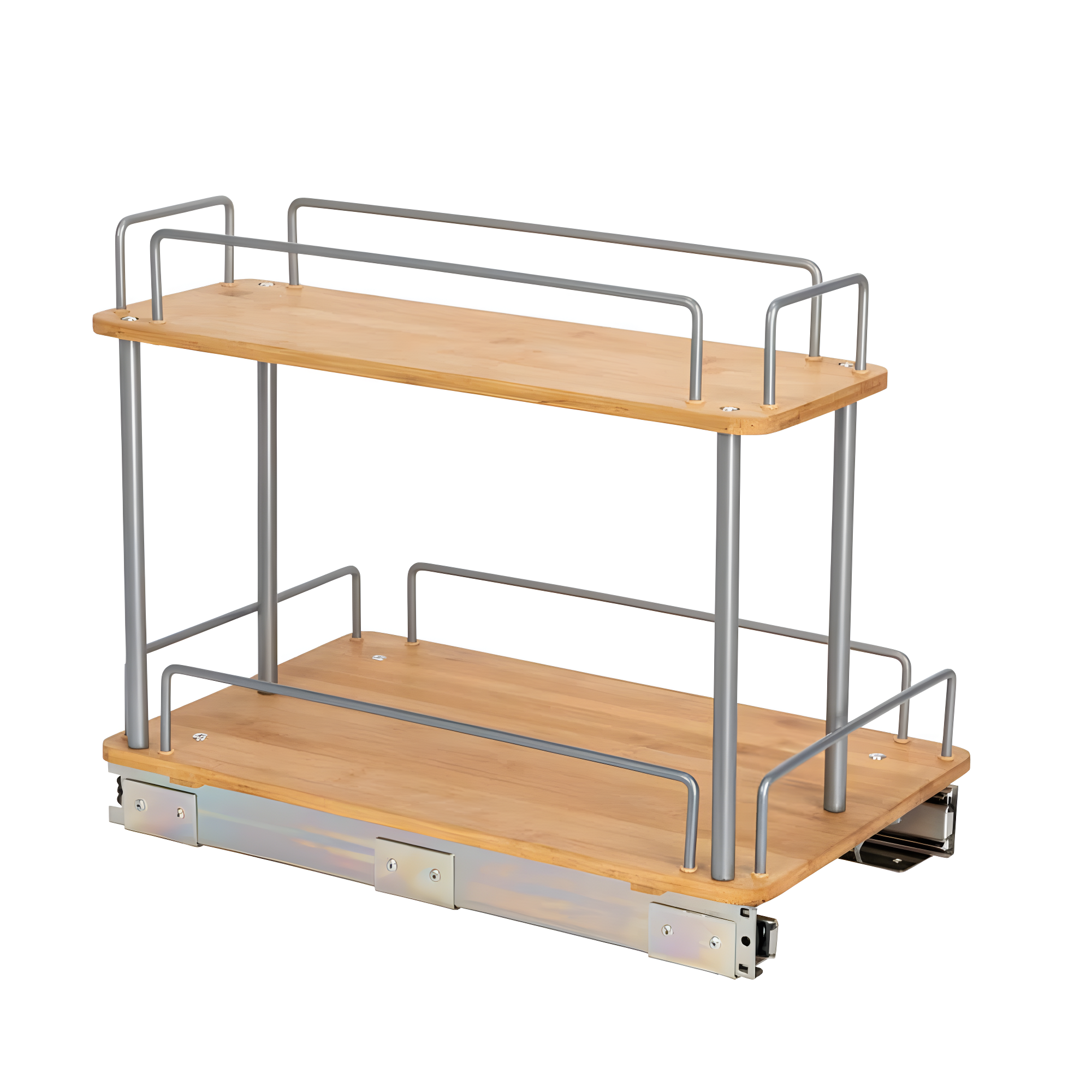 Glidez Steel and Bamboo Pull-Out/Slide-Out Storage Organizer for Under Sink or Cabinet Use - 2 -Tier Design - Brushed Silver and Natural