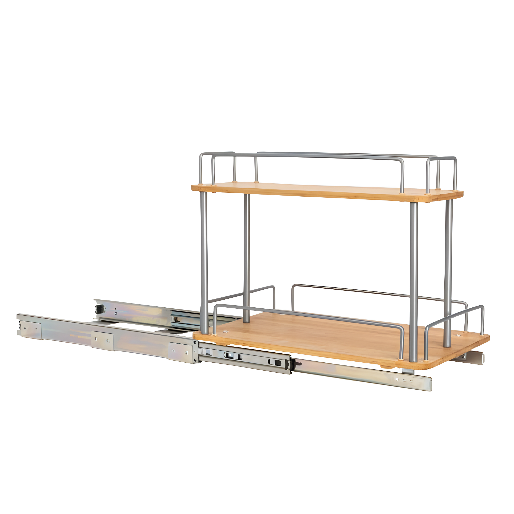 Glidez Steel and Bamboo Pull-Out/Slide-Out Storage Organizer for Under Sink or Cabinet Use - 2 -Tier Design - Brushed Silver and Natural