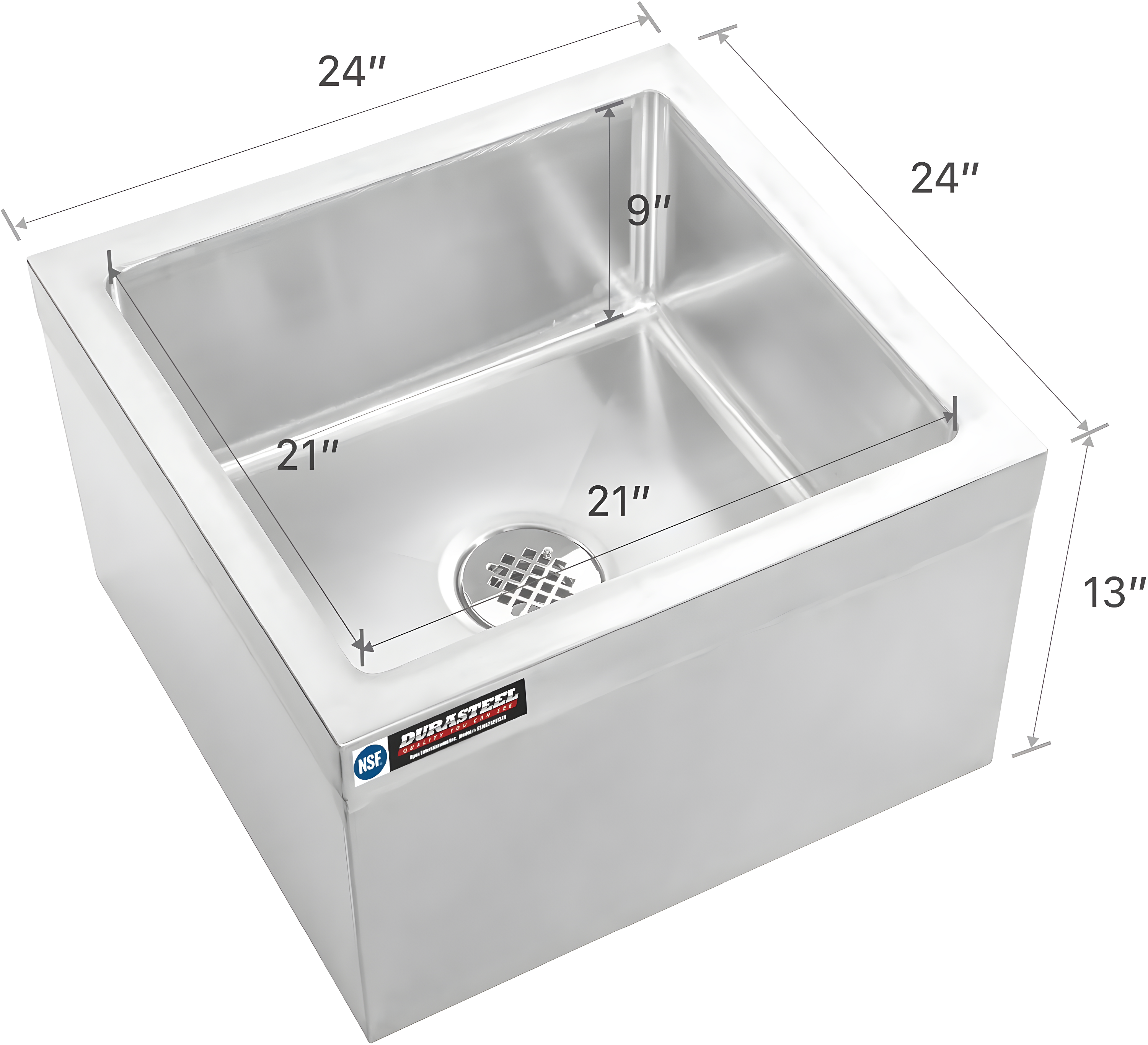Stainless Steel Floor Mop Sink. 24" x 24" x 13" Sink