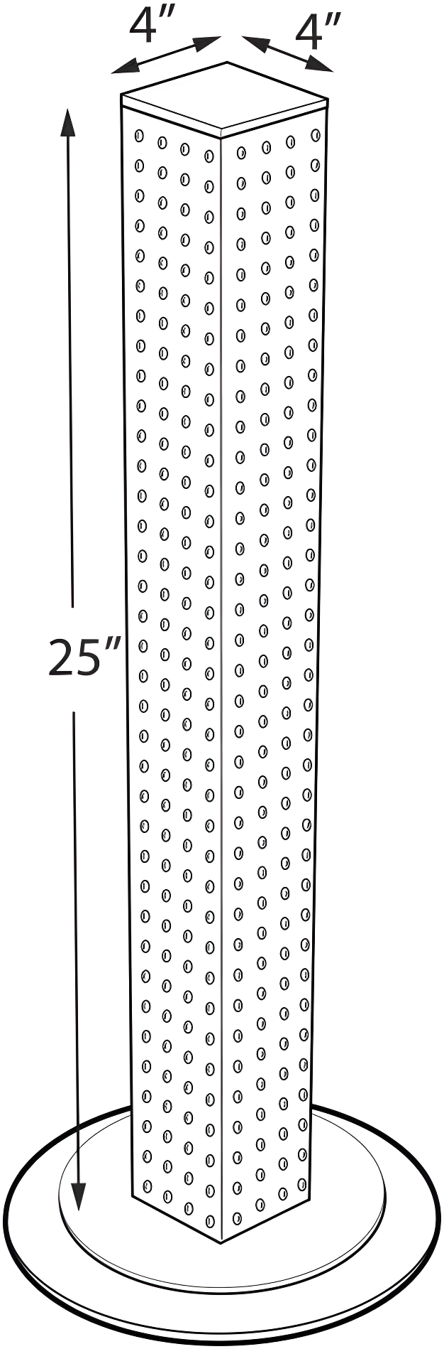 Four-sided 4"W x 36"H Pegboard Tower with Revolving 14.5" Base