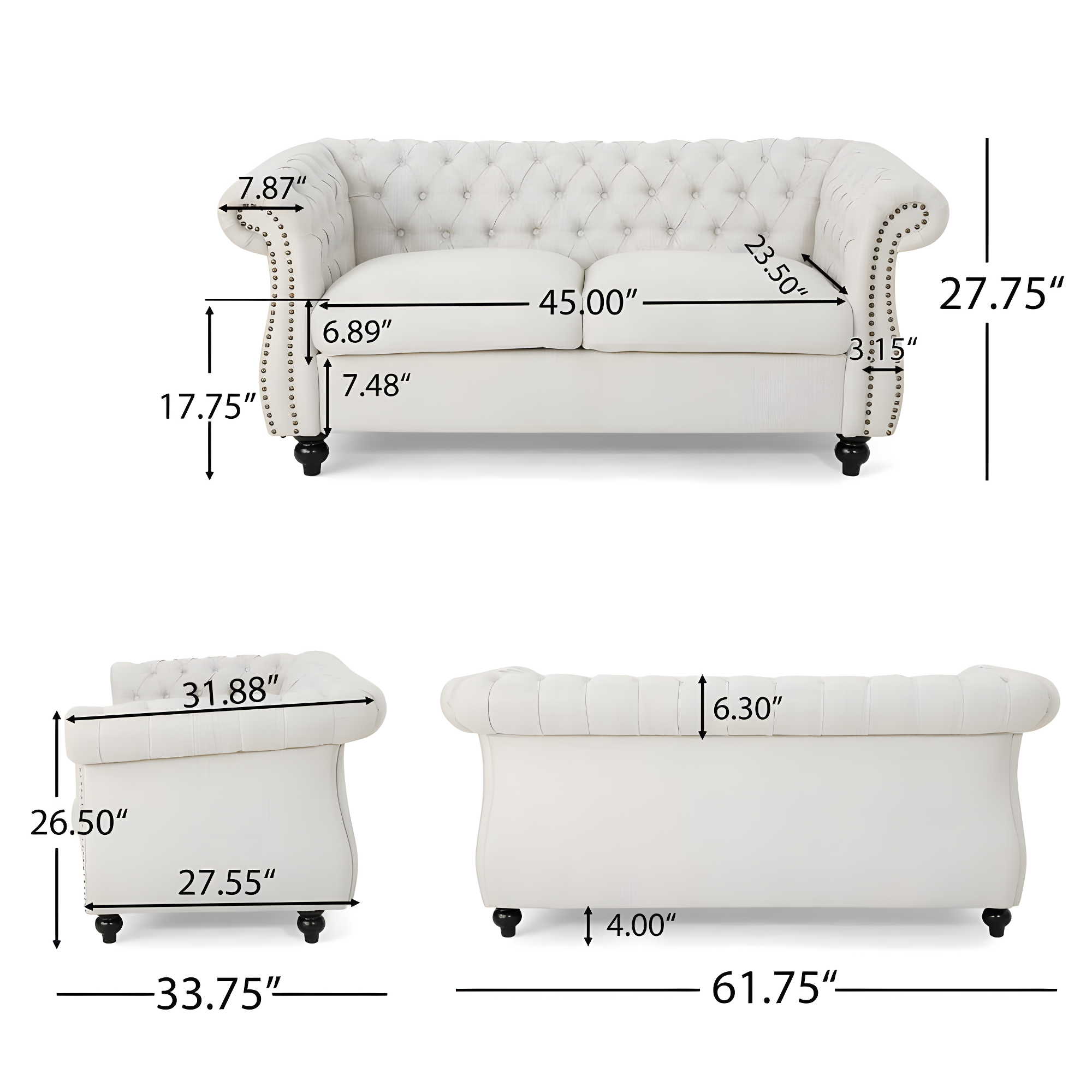 Noble House Ember Interiors Aaniya Fabric Chesterfield Loveseat Sofa, Beige