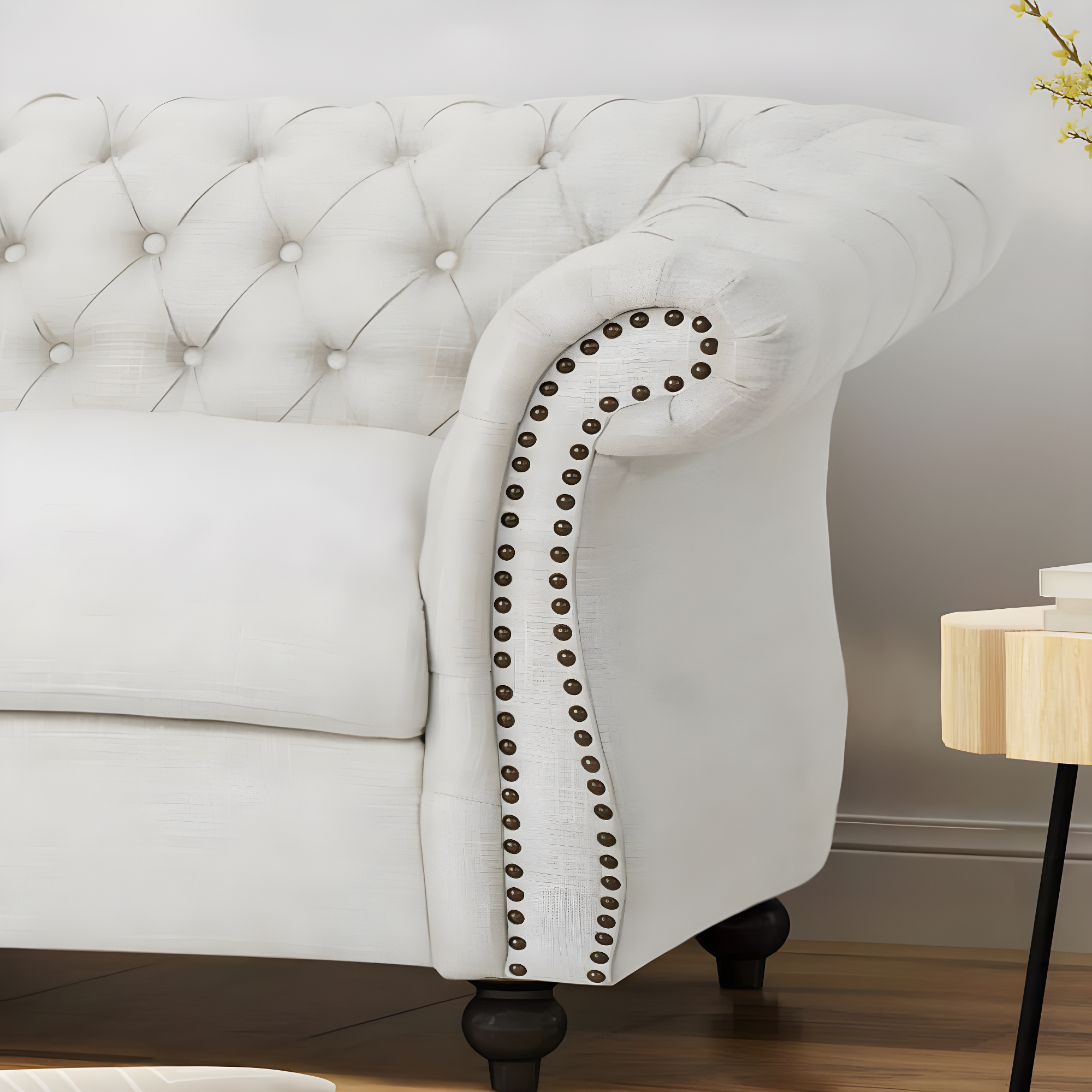 Noble House Ember Interiors Aaniya Fabric Chesterfield Loveseat Sofa, Beige