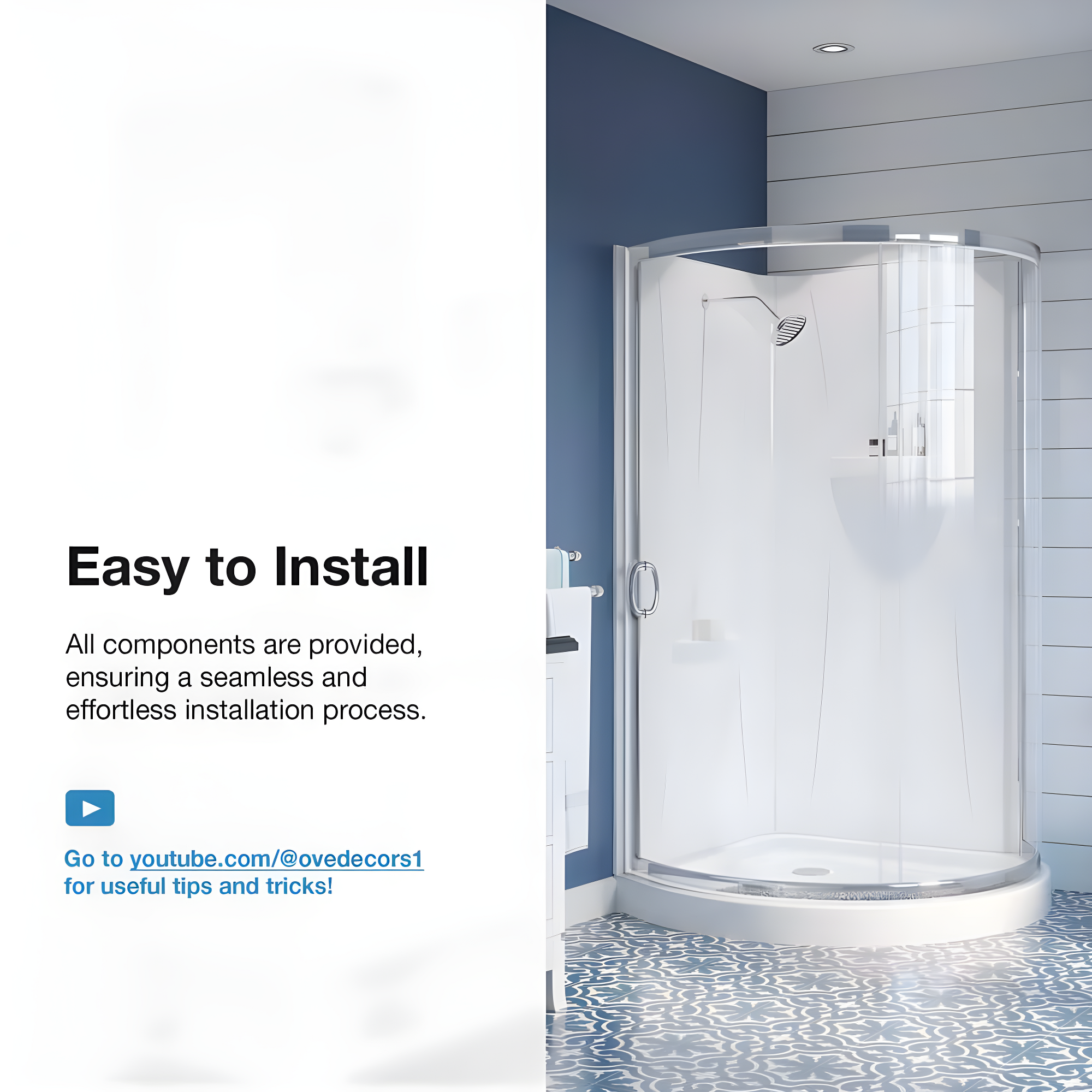 OVE Decors Breeze 33 in. Framed Round Shower Kit w/ Clear Glass, Base, Wall