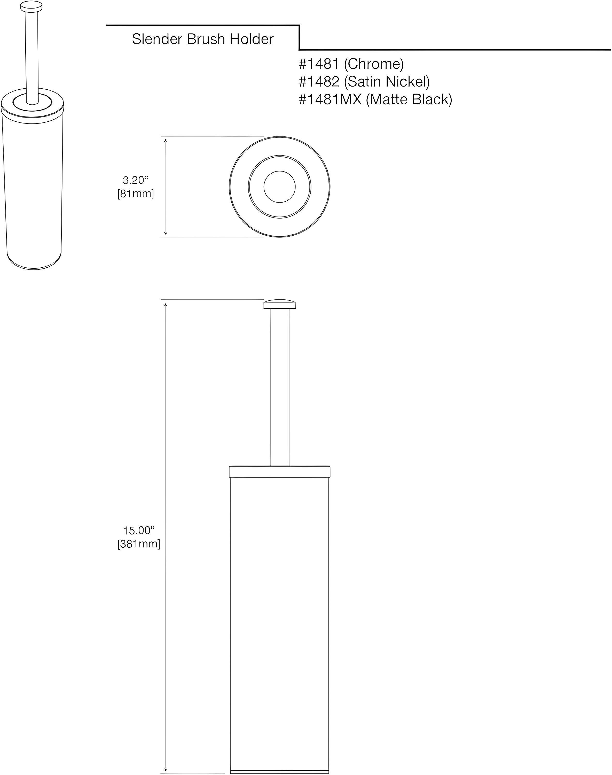Latitude II 15"H Toilet Brush and Stainless Steel Holder