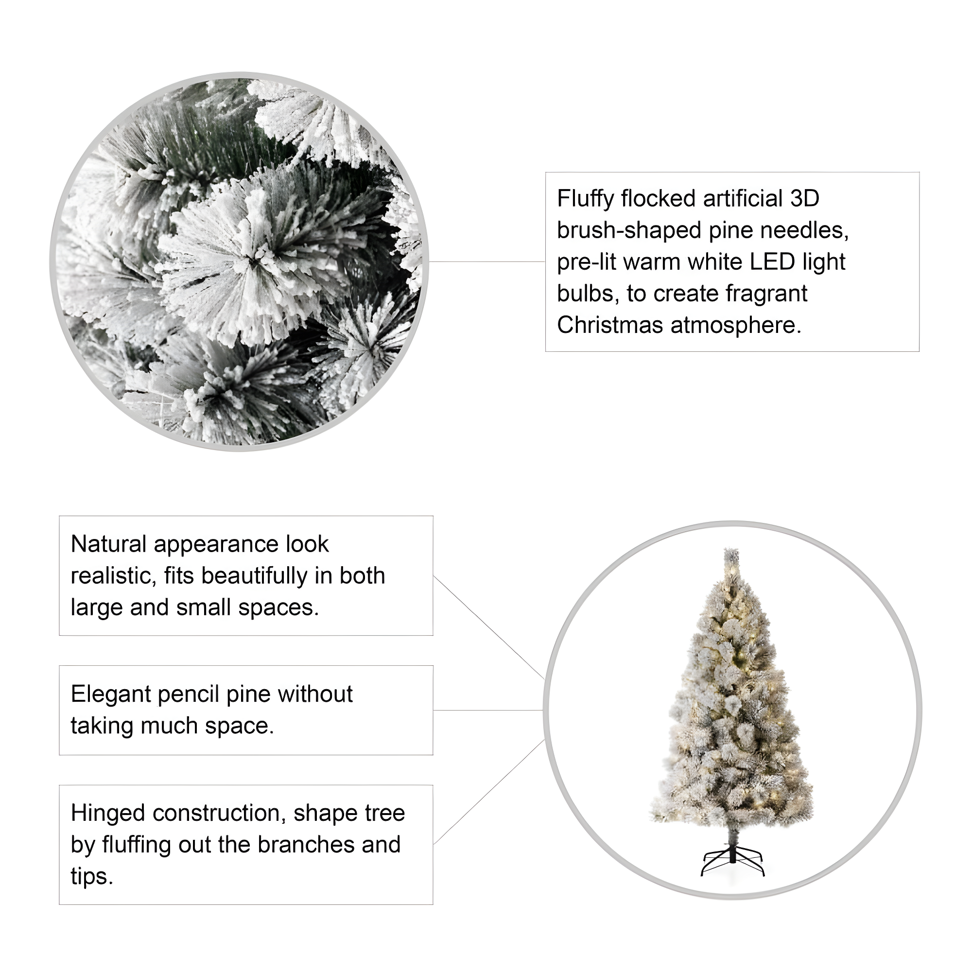 Glitzhome 6ft Pre-Lit Flocked Pencil Pine Artificial Christmas Tree with 300 Warm White Lights