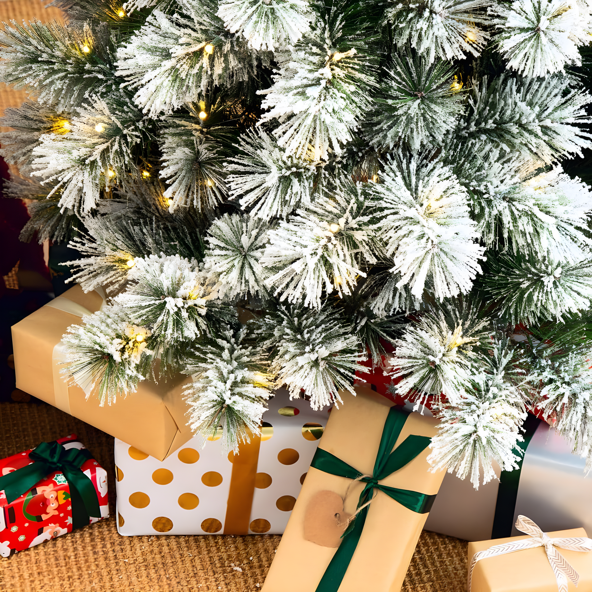 Glitzhome 6ft Pre-Lit Flocked Pencil Pine Artificial Christmas Tree with 300 Warm White Lights