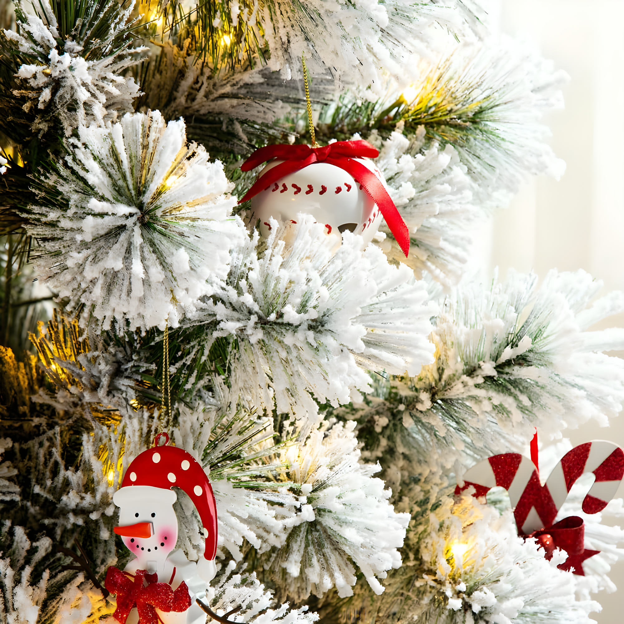 Glitzhome 6ft Pre-Lit Flocked Pencil Pine Artificial Christmas Tree with 300 Warm White Lights