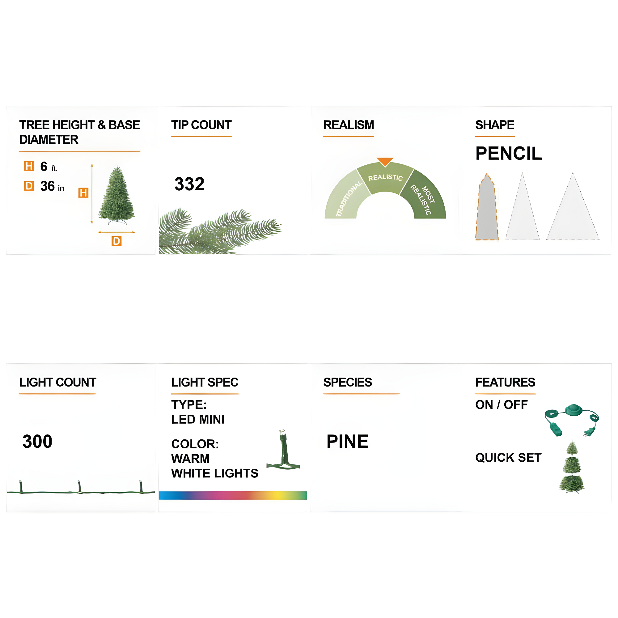 Glitzhome 6ft Pre-Lit Flocked Pencil Pine Artificial Christmas Tree with 300 Warm White Lights