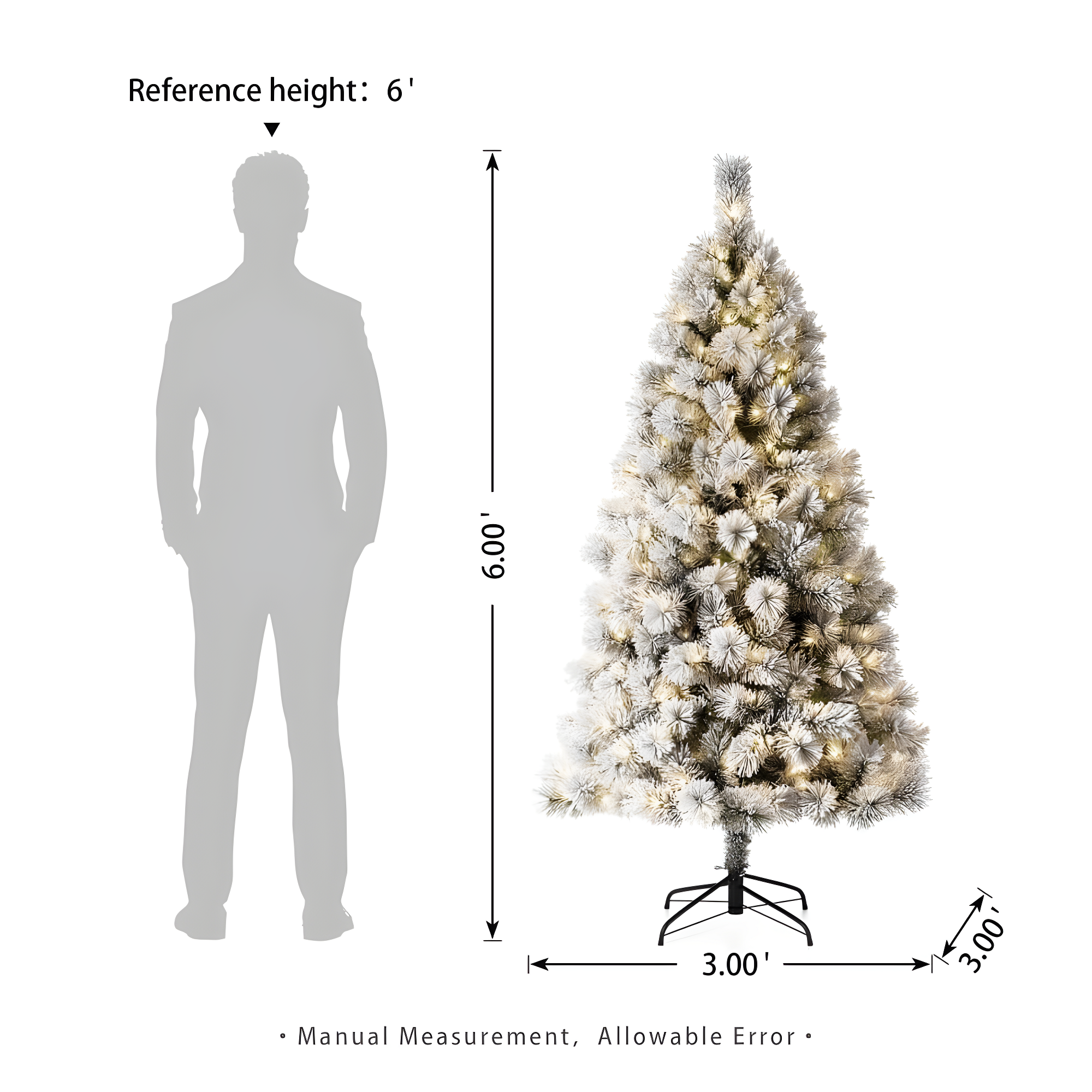 Glitzhome 6ft Pre-Lit Flocked Pencil Pine Artificial Christmas Tree with 300 Warm White Lights