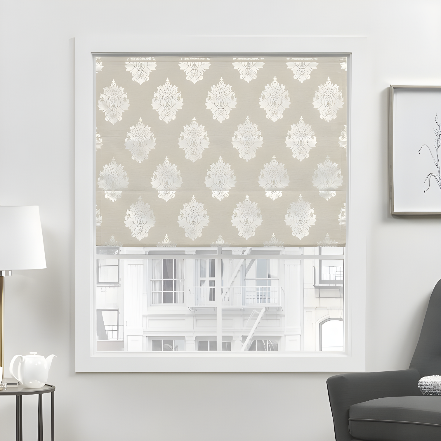 Amalgamated Textiles Exclusive Home Marseilles Damask 100% Blackout Roman Shade