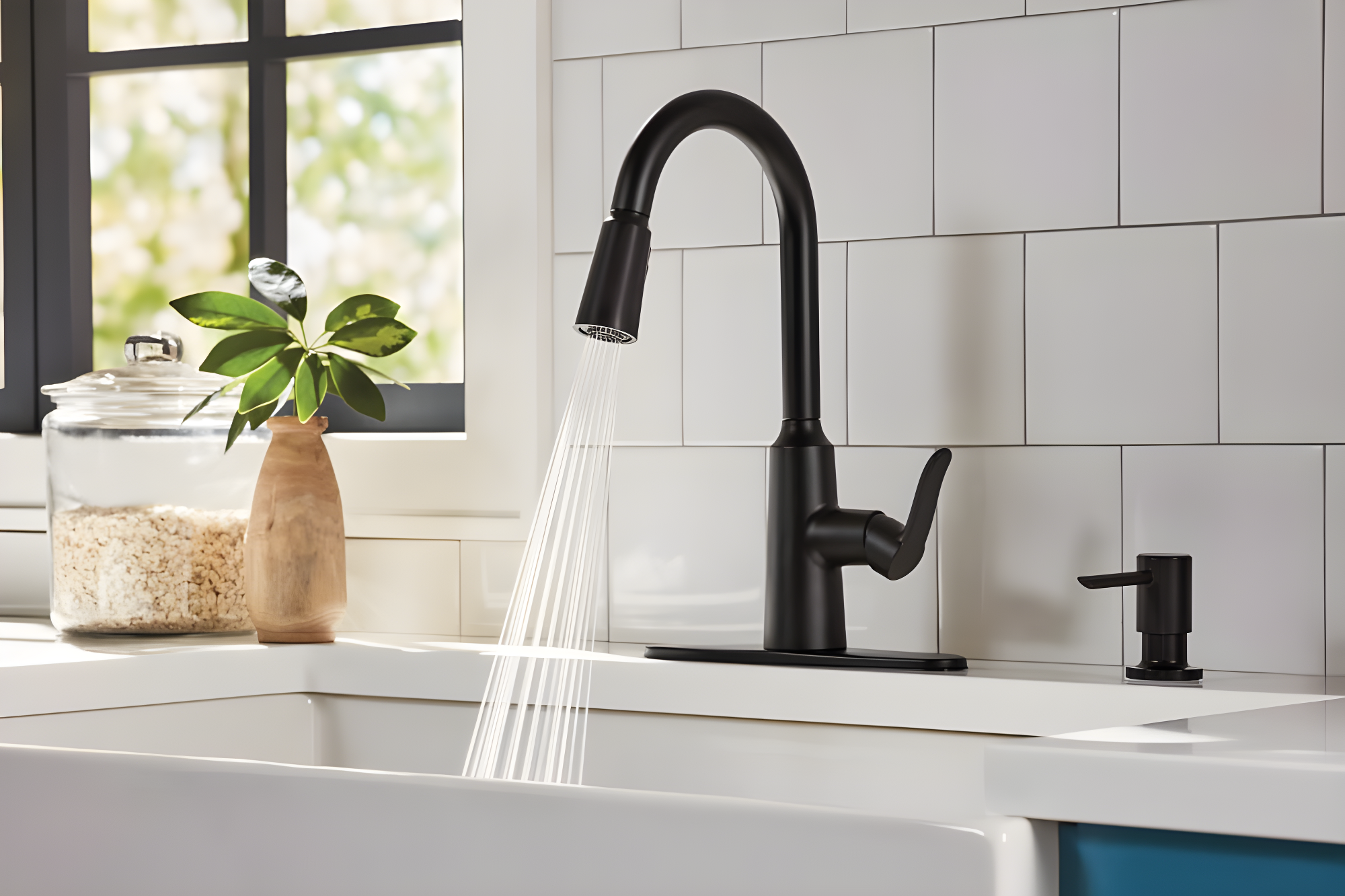 Moen Edwyn 87028BL Matte Black 1-Handle Deck-Mount Pull-Down Handle Kitchen Faucet (Deck Plate Included)