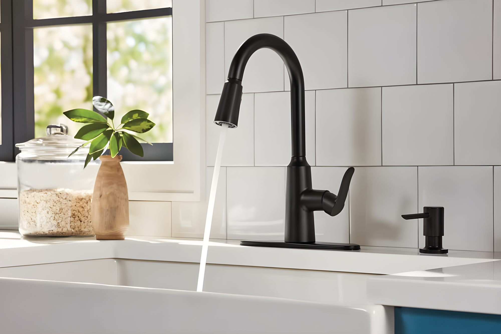 Moen Edwyn 87028BL Matte Black 1-Handle Deck-Mount Pull-Down Handle Kitchen Faucet (Deck Plate Included)