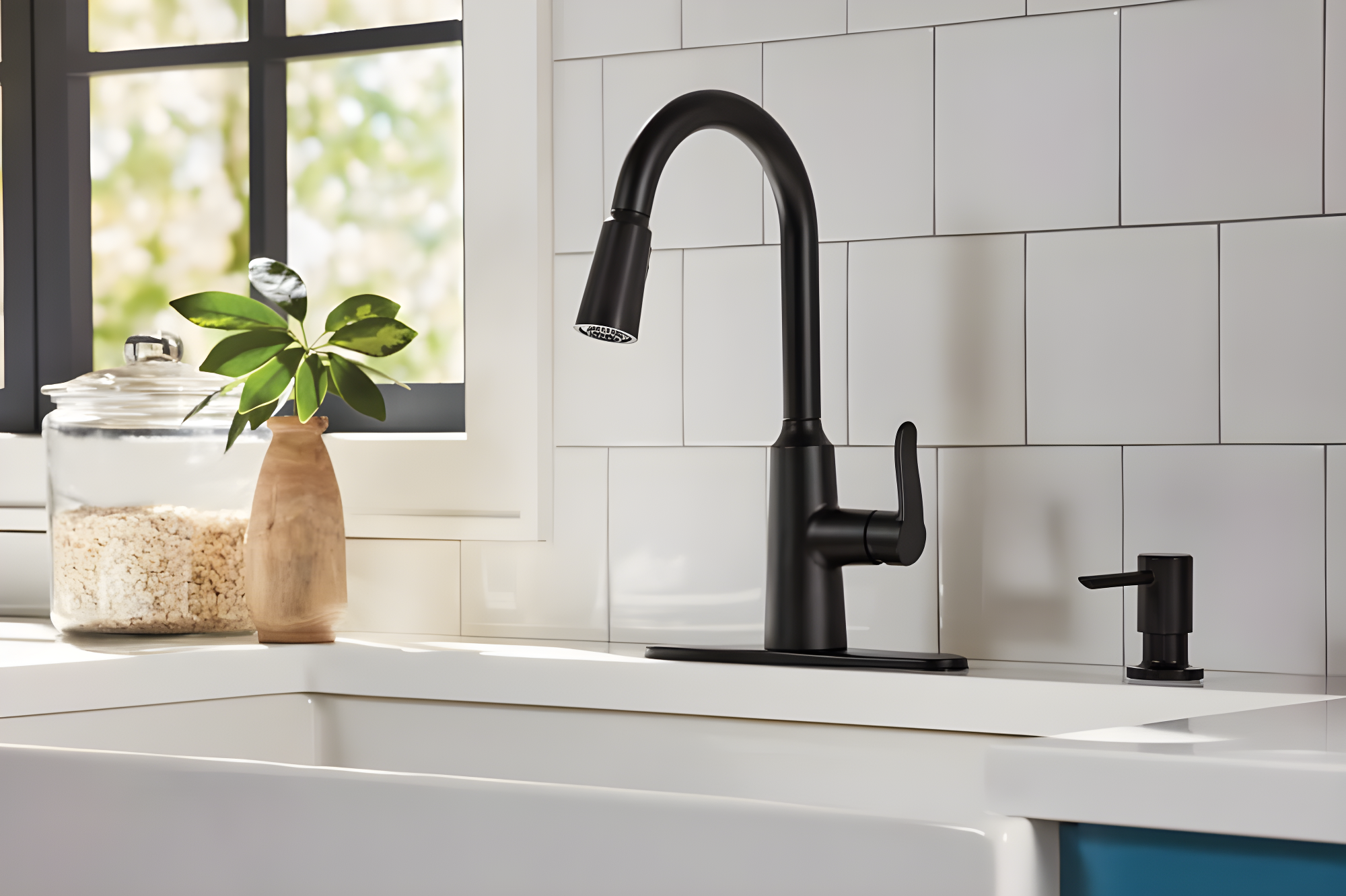 Moen Edwyn 87028BL Matte Black 1-Handle Deck-Mount Pull-Down Handle Kitchen Faucet (Deck Plate Included)