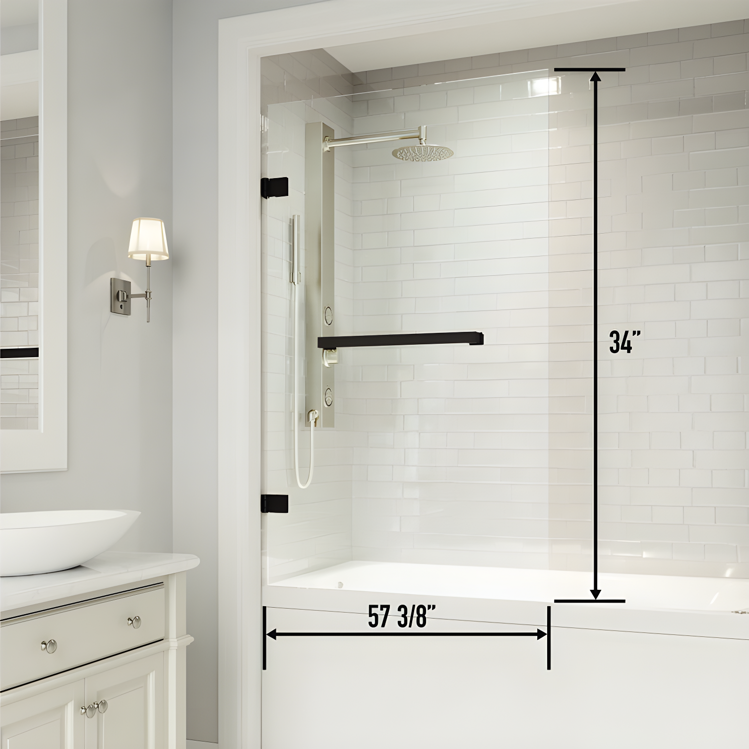 Rialto 34" W x 58" H Hinged Frameless Tub Door with with 5/16" Glass