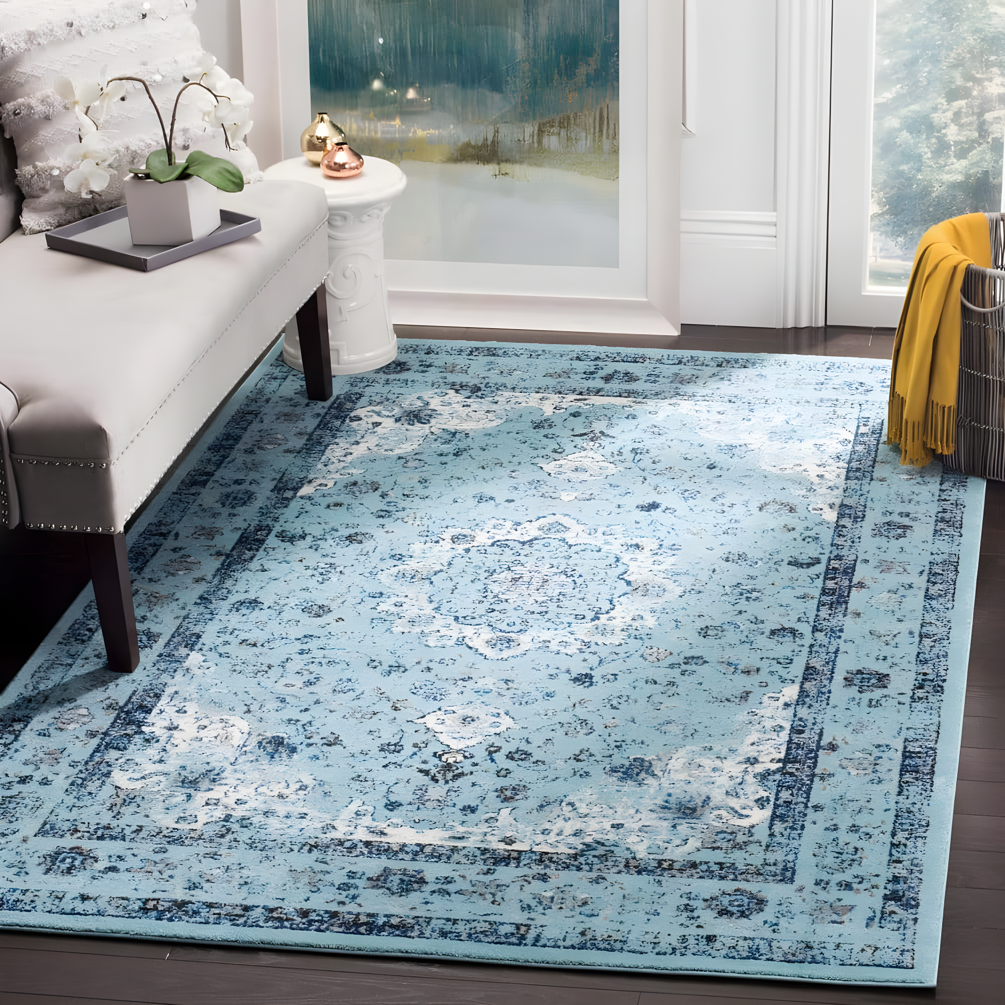 Evoke EVK220 Power Loomed Accent Rug - Light Blue/Light Blue - 2'2"x4' - Safavieh.