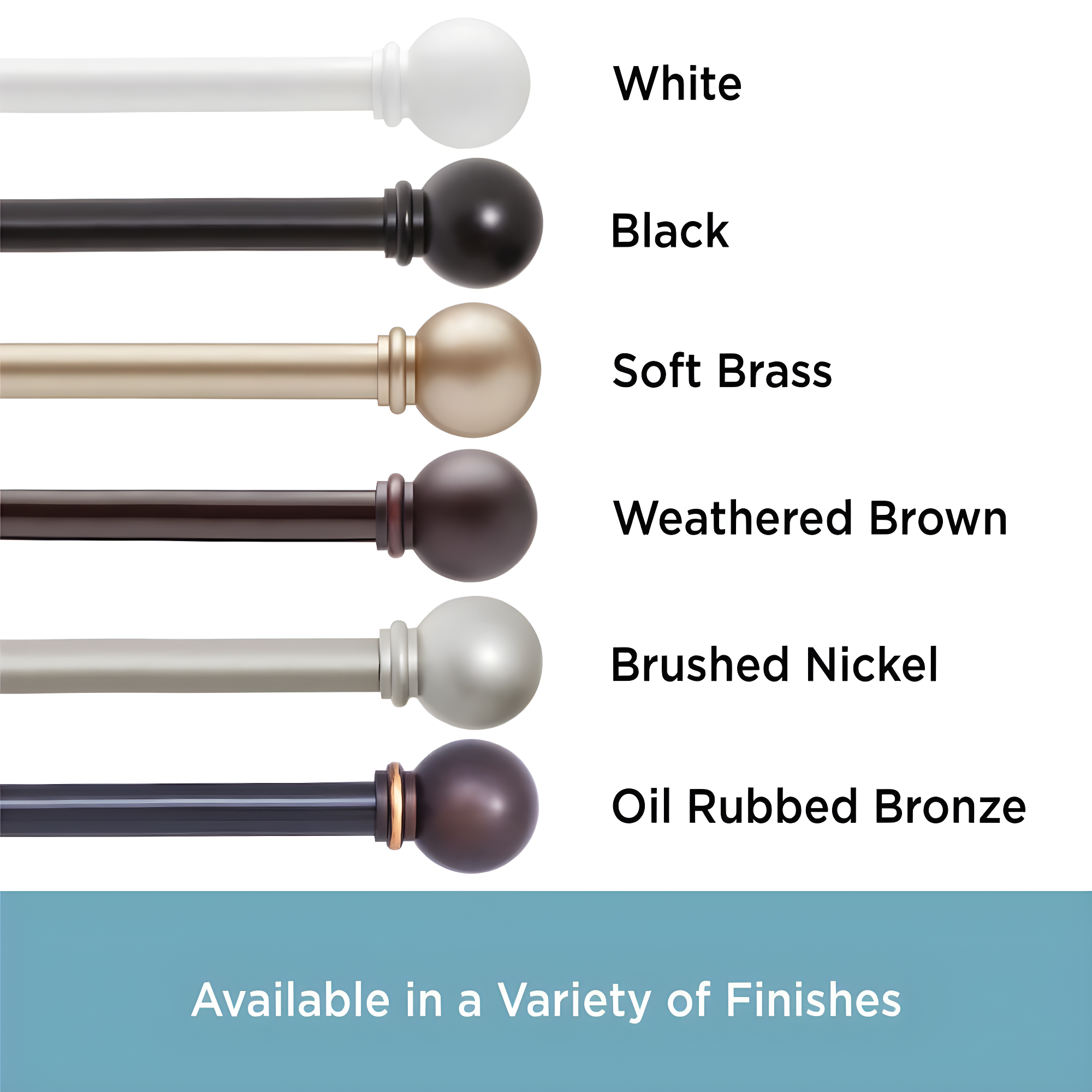 Kenney Chelsea 5/8" Matte Black Single Curtain Rod, 28-48", Black