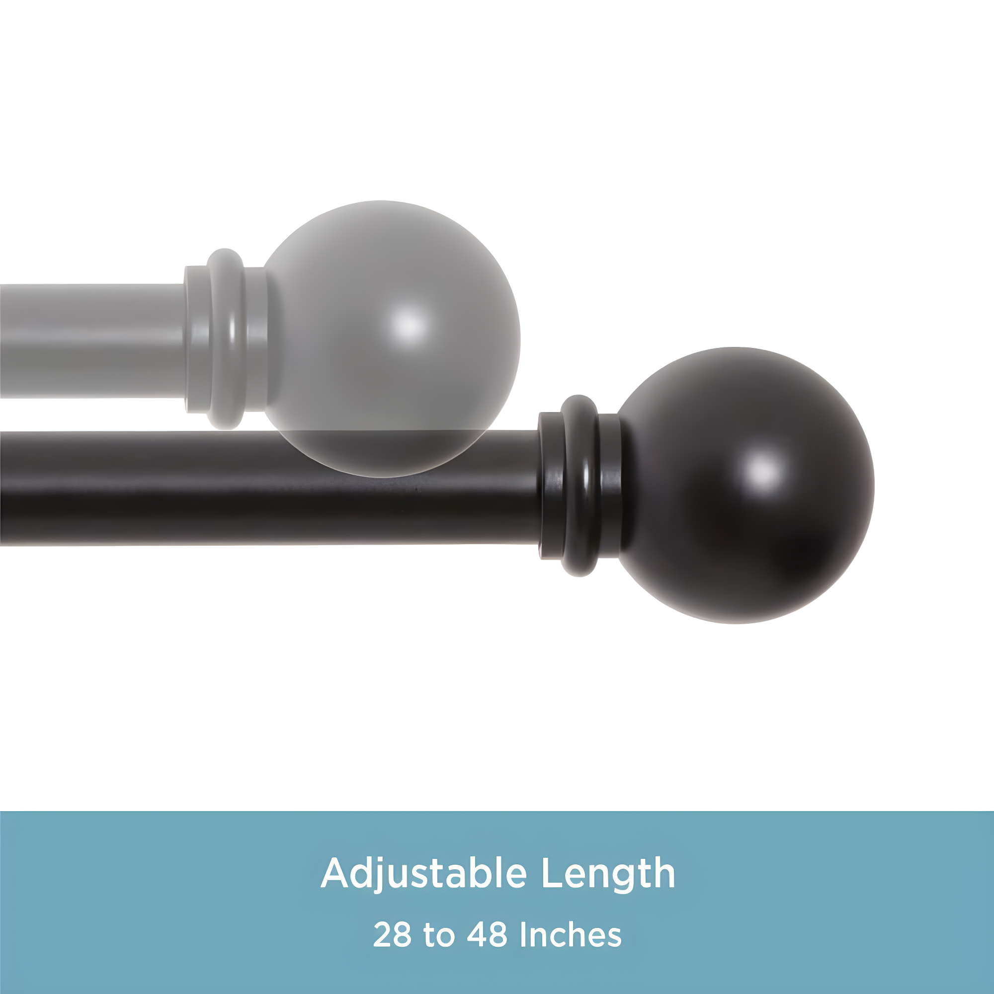 Kenney Chelsea 5/8" Matte Black Single Curtain Rod, 28-48", Black