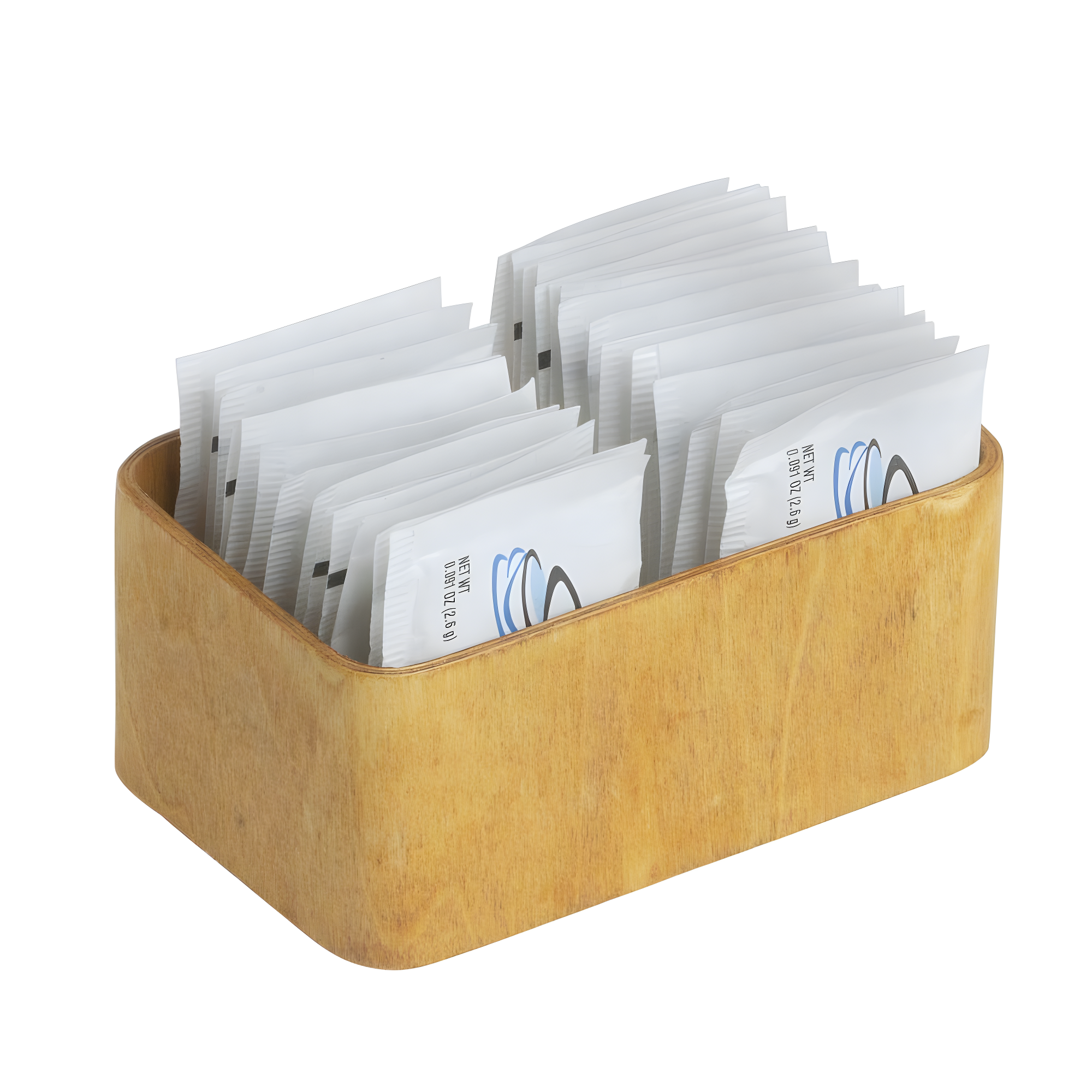 Natural Poplar Wood Sugar Packet Holder with Brass Accents