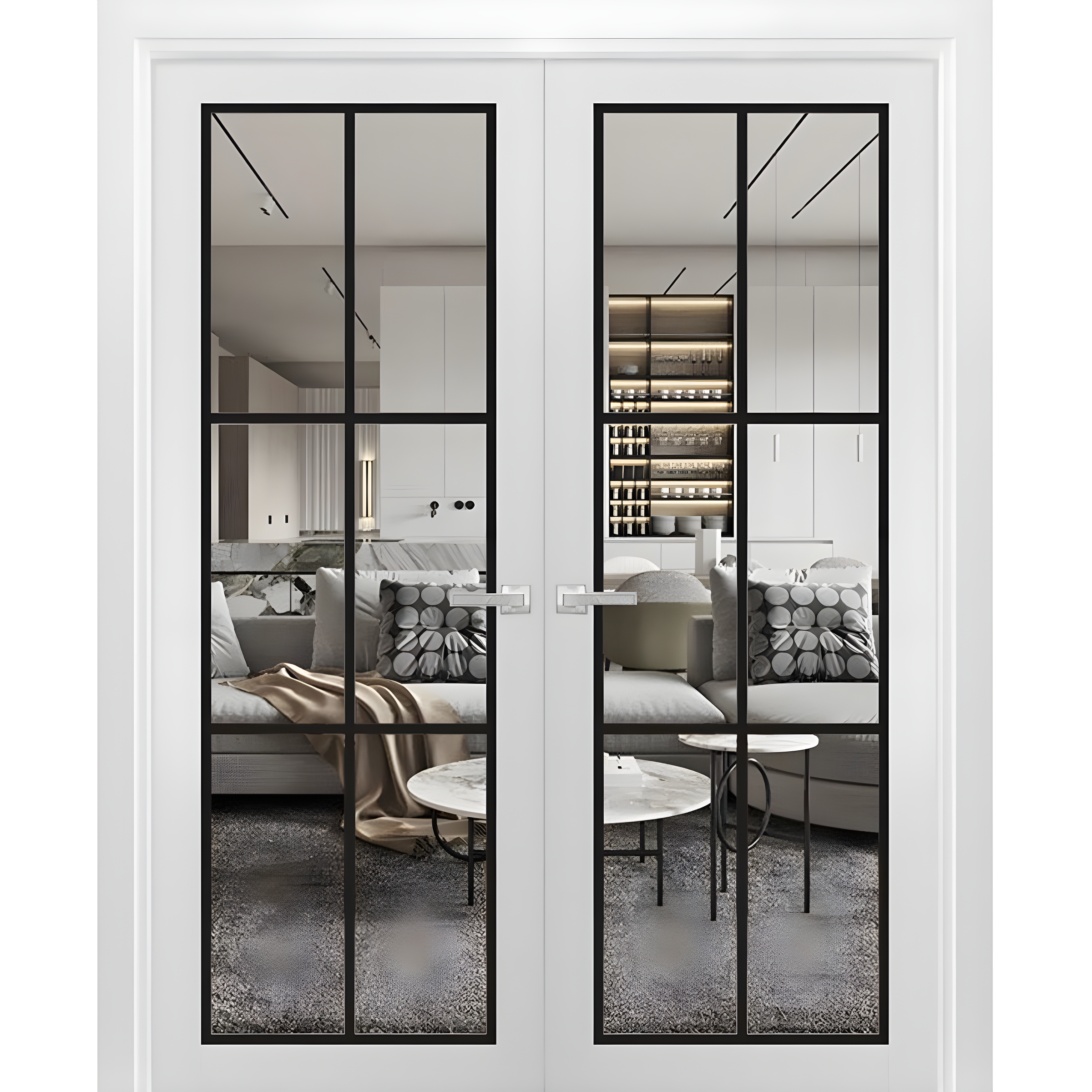 SARTODOORS Stain Resistant Solid French Double Doors With Clear Glass and Frames, Solid Pine Wood White Silk, 60" x 96", 110 lbs