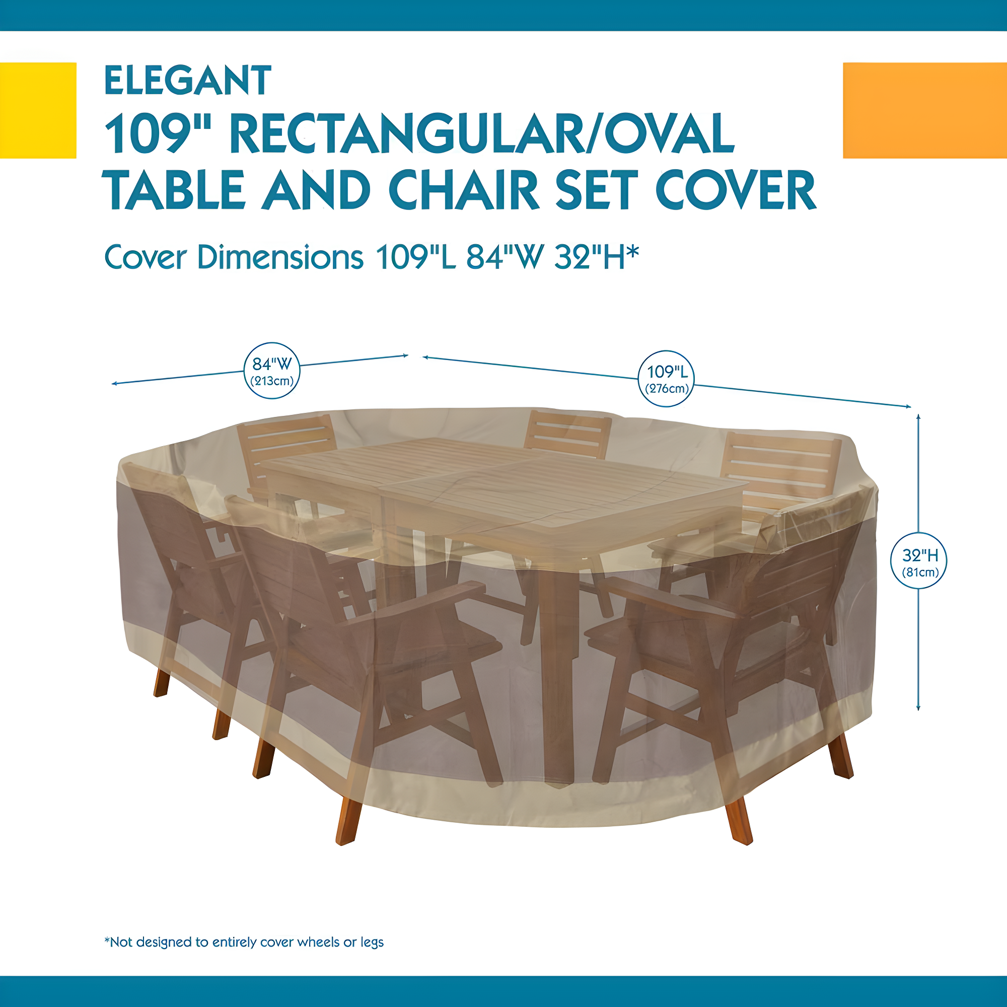Duck Covers Elegant 109 in. Rectangle Patio Table with Chairs Cover