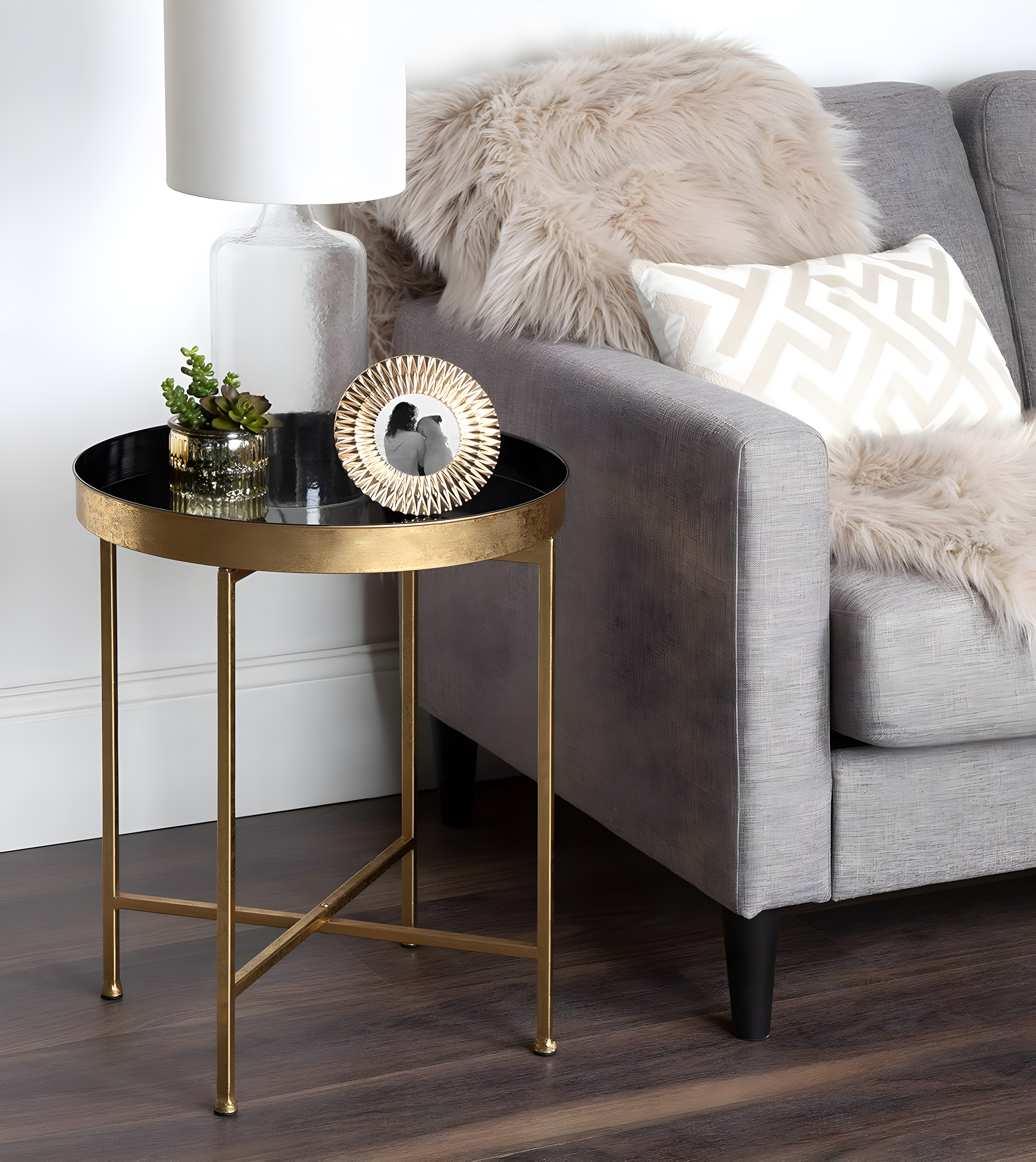 Kate and Laurel Celia Round Metal Side Table, 18.25x18.25x22, Black and Gold